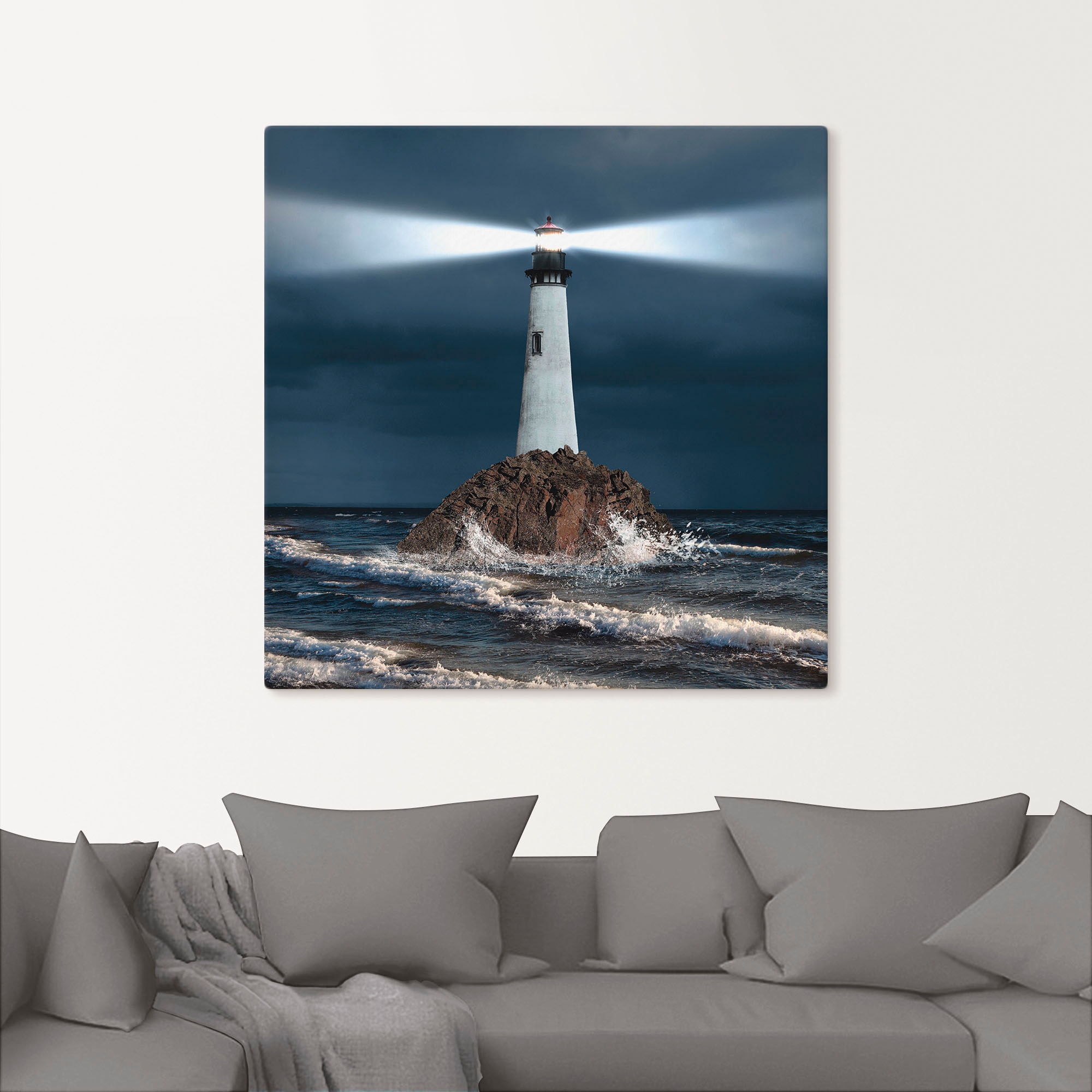 Artland Wandbild »Bild von Leuchtturm mit Lichtstrahl«, Gebäude, (1 St.), als Alubild, Outdoorbild, Leinwandbild, Poster, Wandaufkleber