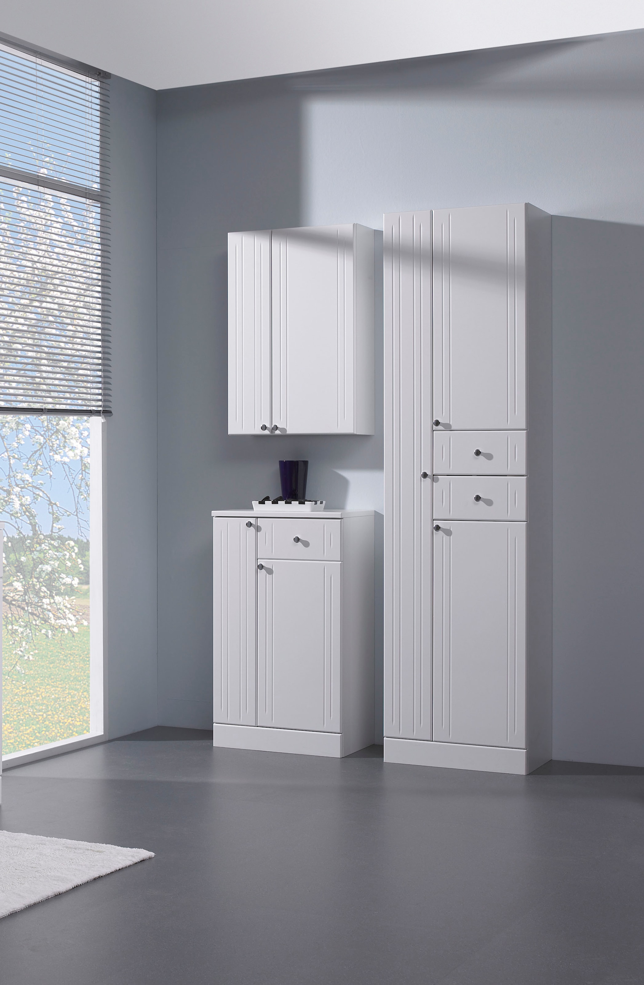 Saphir Unterschrank »Quickset 955 Badschrank mit 2 Türen, 1 Schublade, 50 cm breit« Badezimmer-Unterschrank in Weiß Hochglanz, Griffe Chrom Glanz