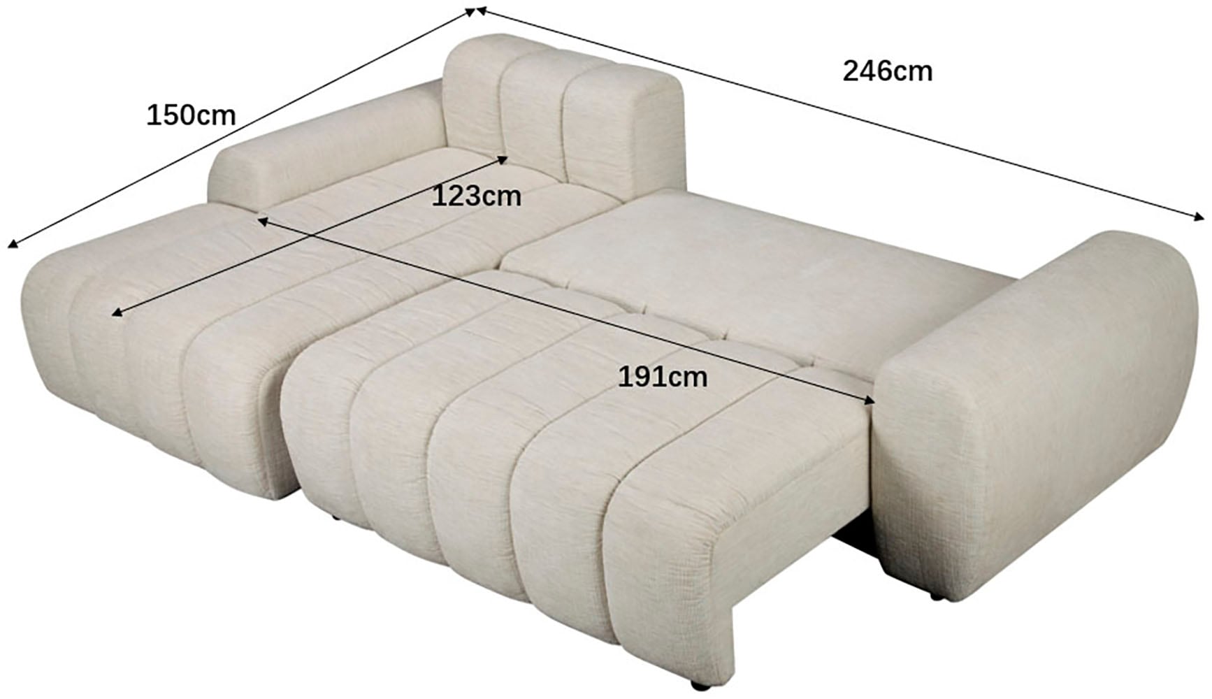 OTTO home Ecksofa »LAURRENT mit Schlaffunktion, Feinstruktur, L-Form, 246 cm« Liegefläche (123/191cm), Bettkasten, Taschenfederkern u. Topper
