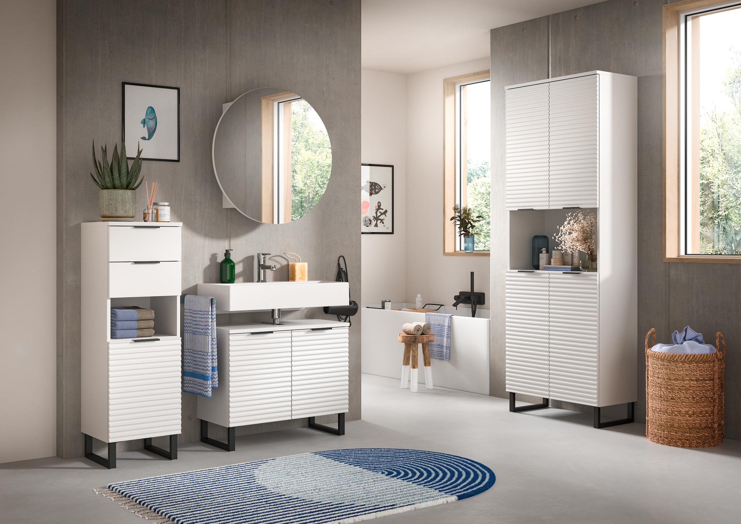 welltime Spiegelschrank »Litica, rund Ø 70cm, 1 Spiegeltür, 2 Einlegeböden«, Spiegel, Bad Schrank, Hängeschrank