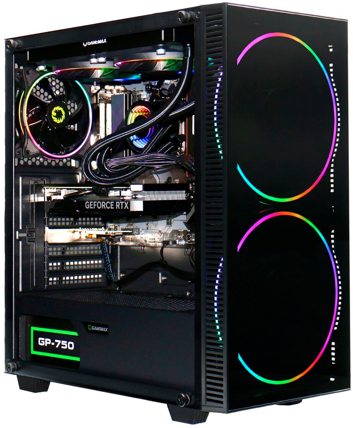 GAMEMAX Gaming-PC-Komplettsystem »GigaDeal Black Hole 2812 AMD Ryzen 5 7500F 32GB DDR5 1TB SSD RTX 5070« 32 ″ AMD Ryzen 5 GeForce RTX™ 5070 32 GB RAM 1.000 GB SSD Windows 11, DDR5 RAM + Gigabyte GS32QCA LED-Monitor Curved, 80 cm 32"