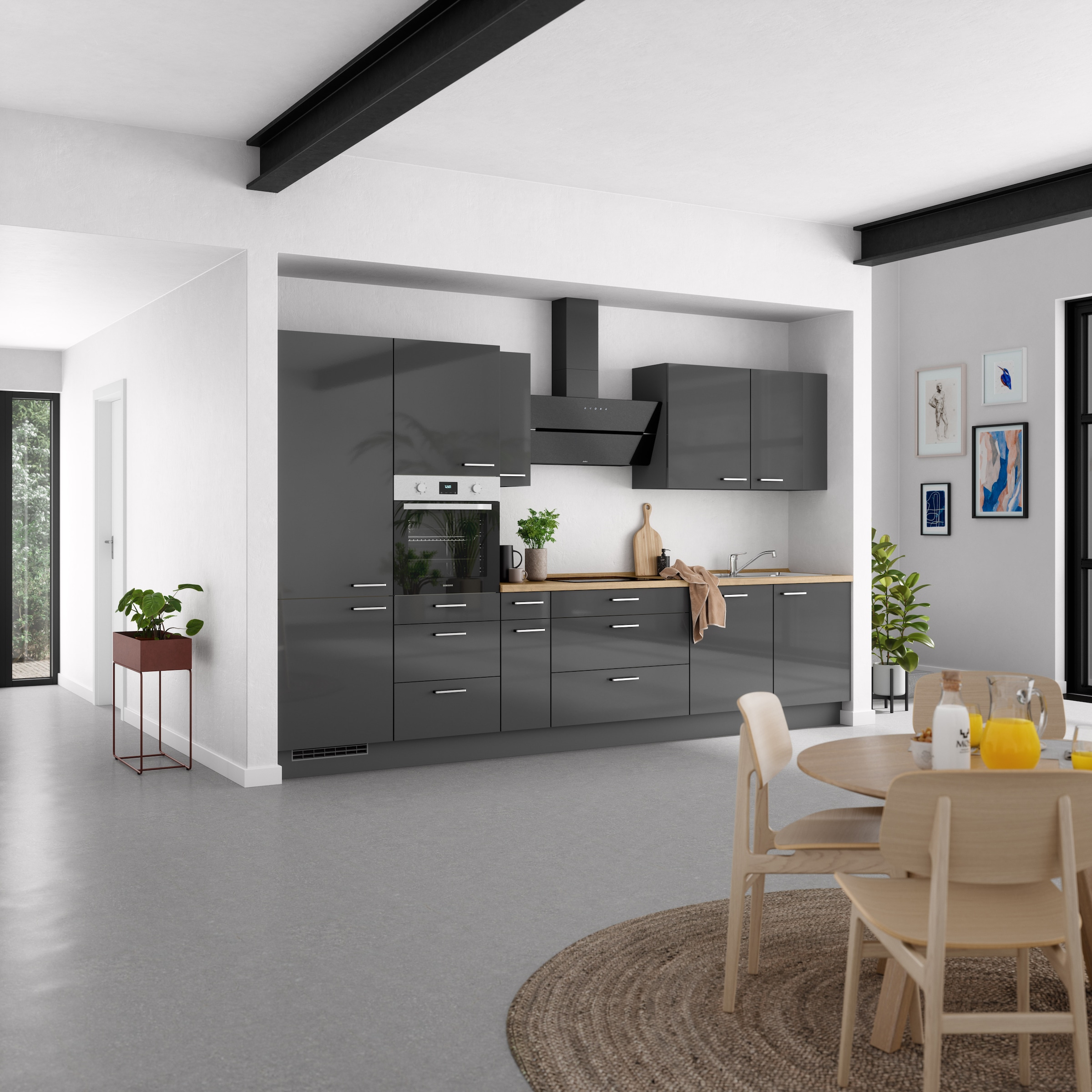 nobilia® Küchenzeile »"Flash II" mit Hochglanz Fronten«, vormontiert, Ausrichtung wählbar, Breite 360 cm, wahlw. mit E-Geräten