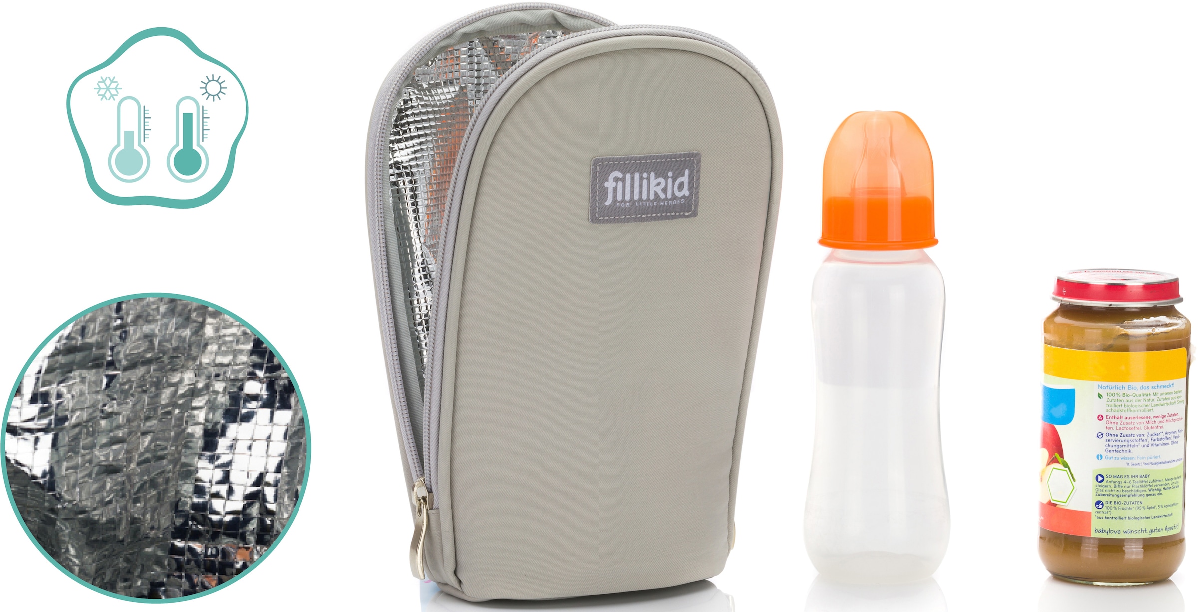 Fillikid Wickeltasche »Palma, grau«, mit Thermotasche und Wickelunterlage