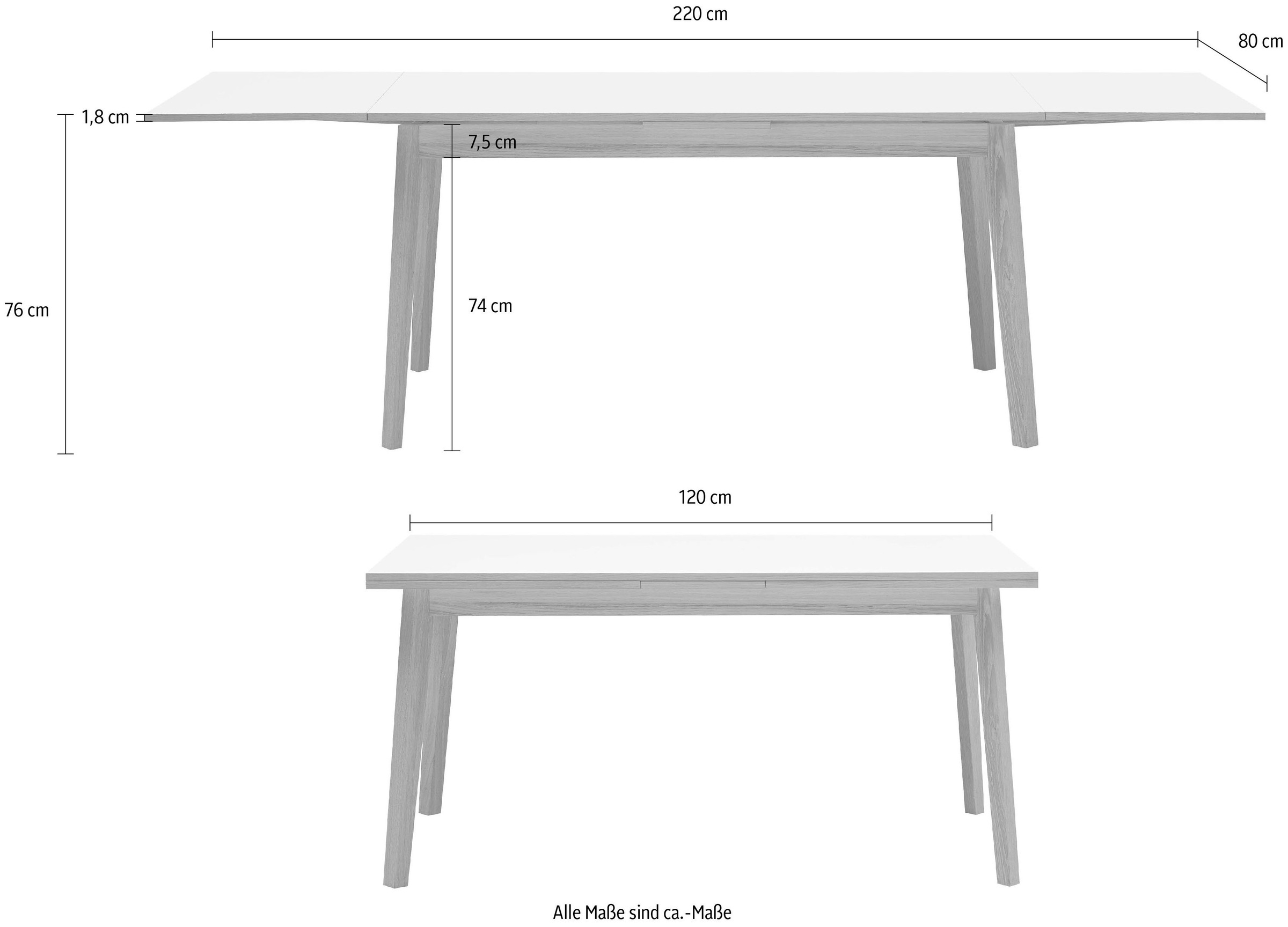 Hammel Furniture Esstisch »Basic by 120(220)x80 aus in Melamin online cm, Massivholz Gestell Single«, und Hammel Tishplatte bestellen