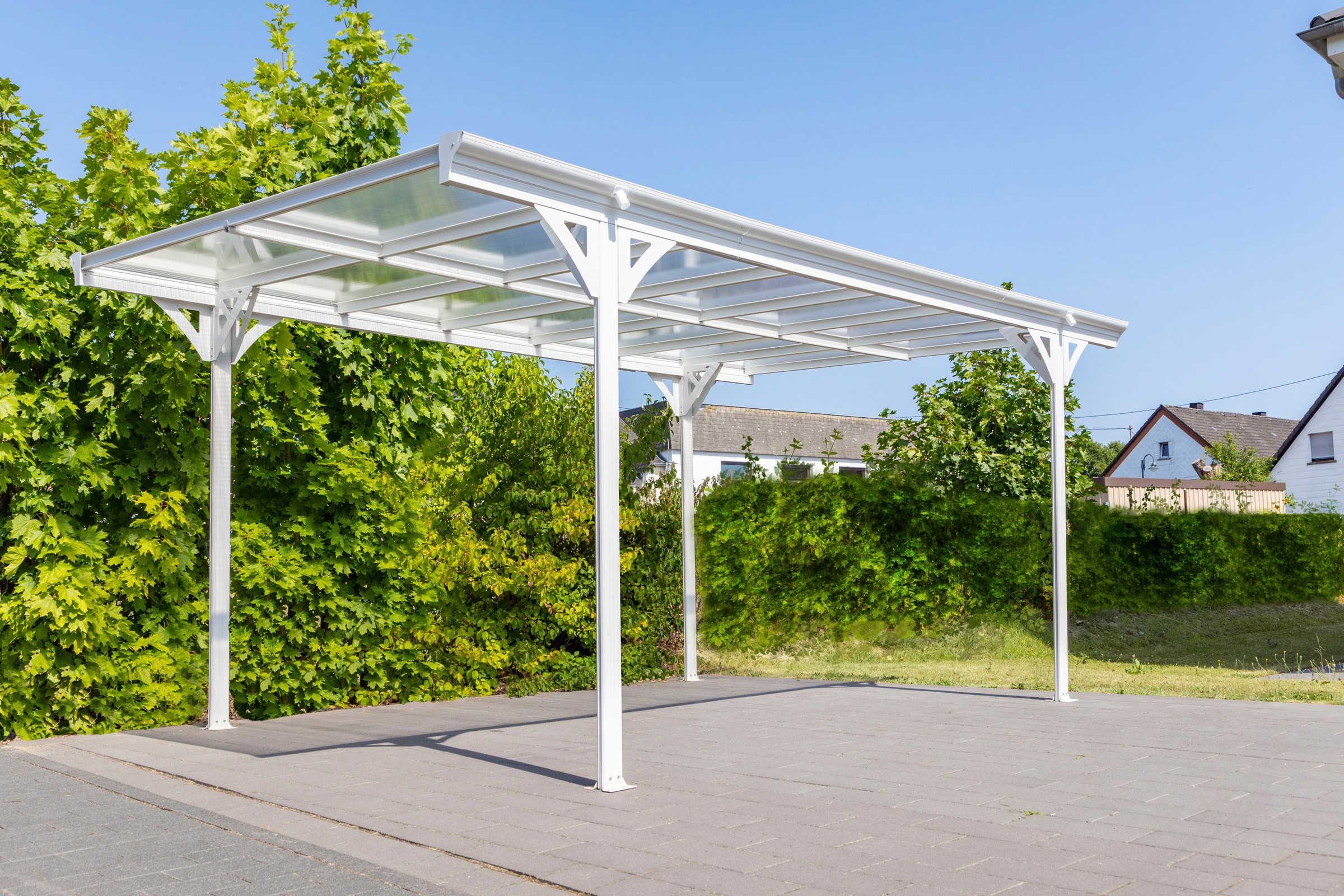 WESTMANN Einzelcarport »Flachdach«, Aluminium, 280 cm, Weiß, aus Aluminium, inkl. Regenrinne und Schrauben-Kit