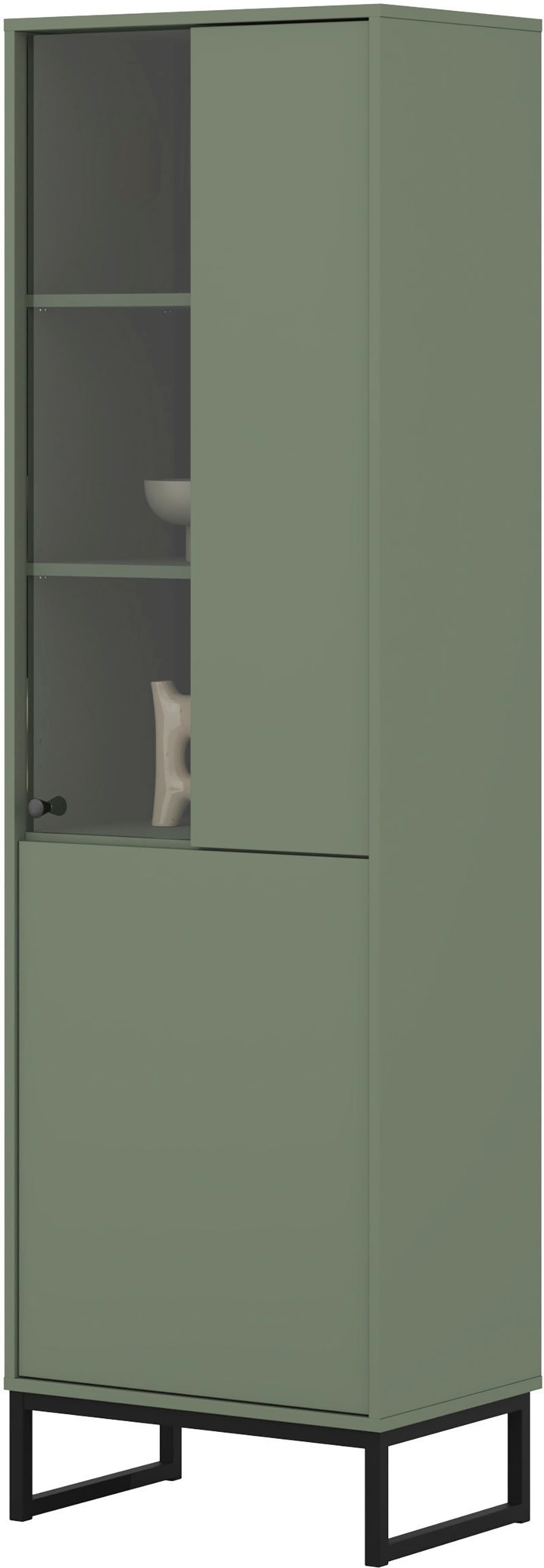 OTTO home Vitrine »Loft, Höhe 180 cm, moderne Standvitrine mit 2 Türen, Metallkufen« Hochschrank mit viel Stauraum, Glastür und verstellbaren Einlegeböden