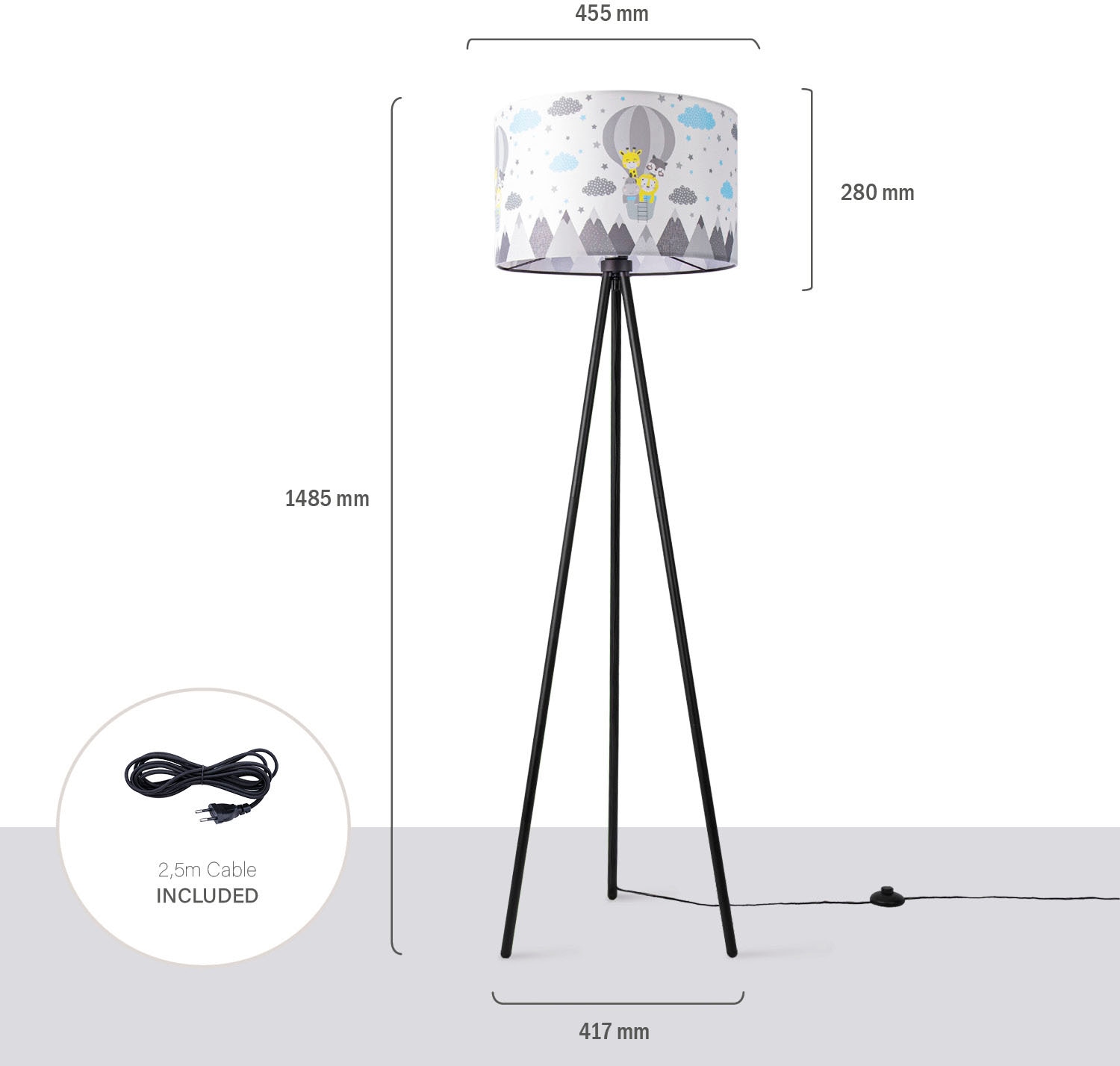 Paco Home Stehlampe »Trina Cosmo«, Leuchtmittel E27 | ohne Leuchtmittel, Lampe Kinderzimmer Kinderlampe Babyzimmer E27 Heißluftballon Tiere
