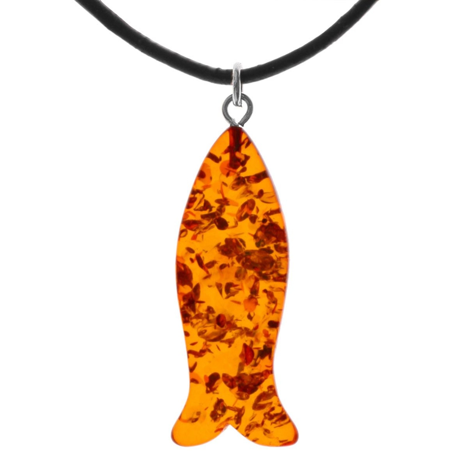 OSTSEE-SCHMUCK Kette mit Anhänger »Ostsee-Schmuck Kette mit Anhänger Fisch 30 mm - Lederband«, (2 tlg.)