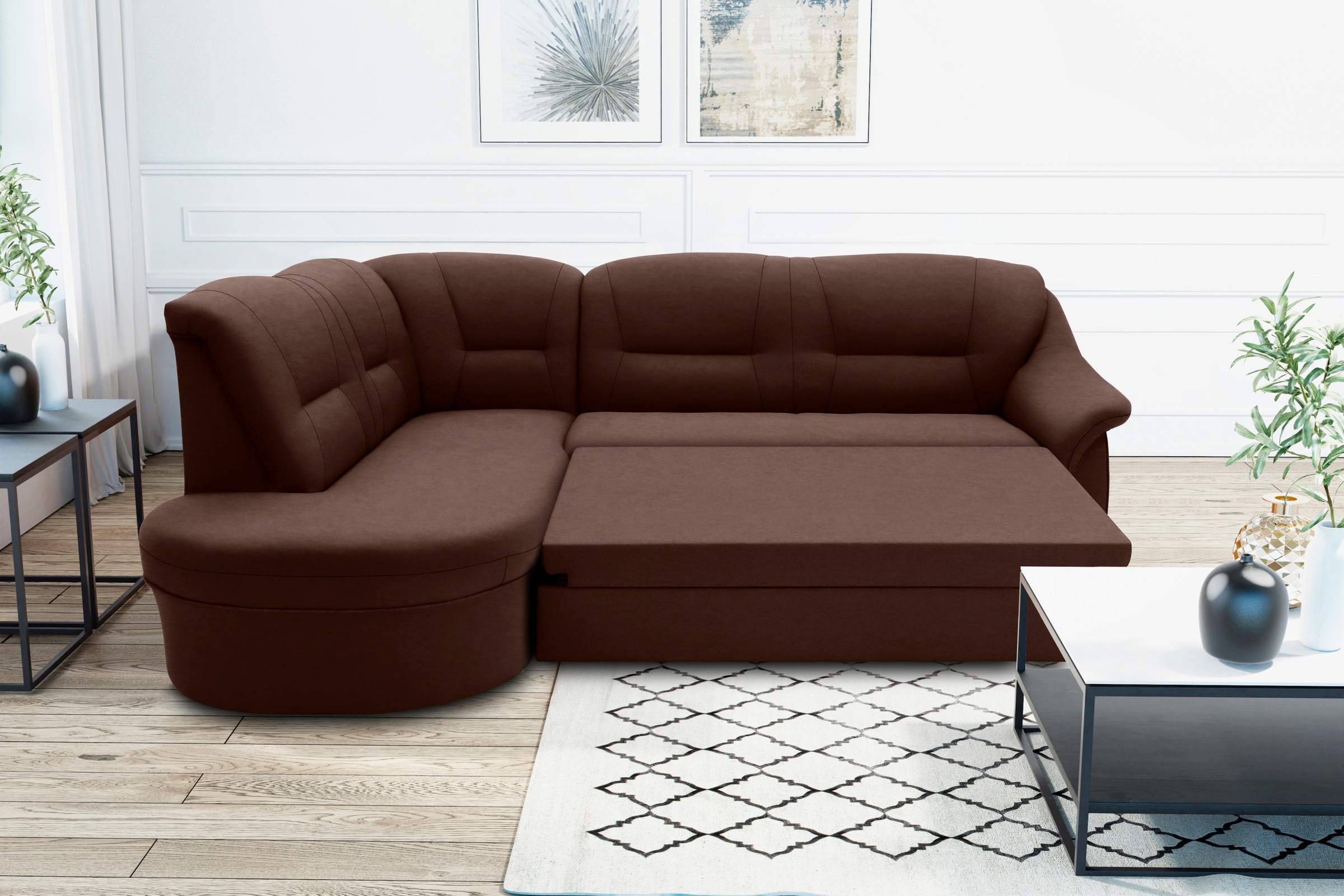 DOMO collection Ecksofa »Faenza für kleine Räume, Stellmaße 232,176cm, komfortabel, L-Form«, mit Ottomane, zeitlos, elegante Armlehnen, wahlweise mit Bettfunktion