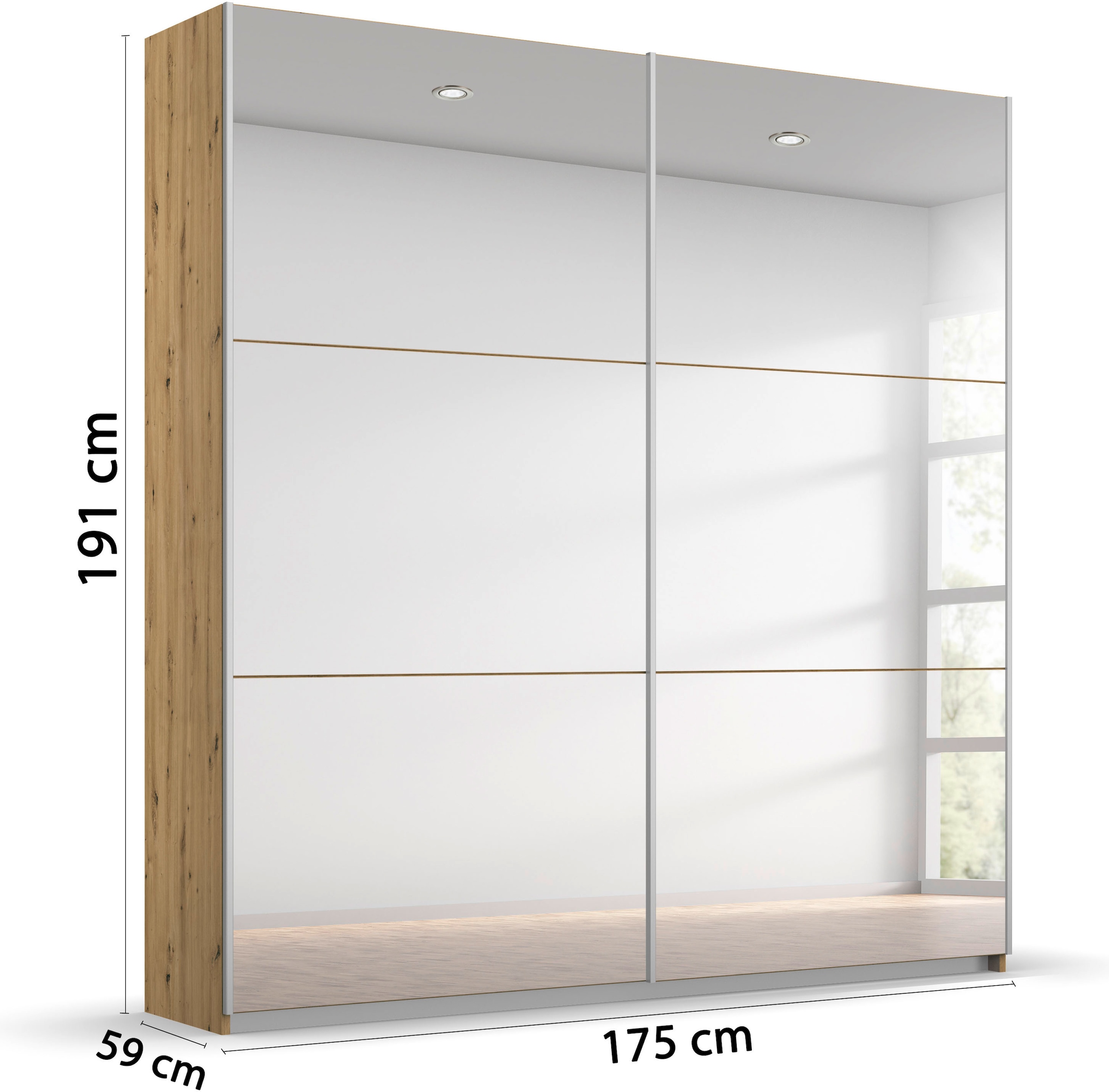 rauch Schwebetürenschrank »Kleiderschrank Schrank Garderobe REFLECT«, inkl. praktischer Innenausstattung mit viel Stauraum MADE IN GERMANY