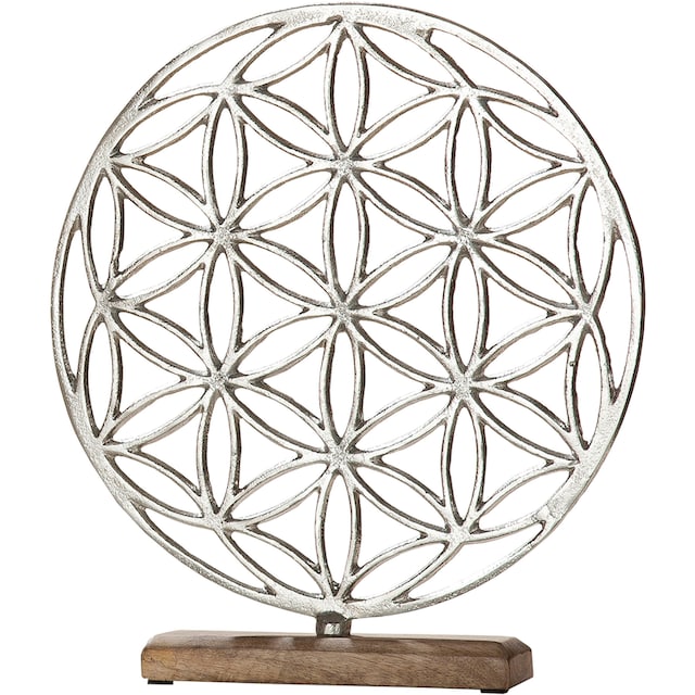 GILDE Dekoobjekt »Lebensblume auf Holzbase, silber«, (1 St.), Höhe 36 cm,  aus Metall, Sockel aus Holz, Wohnzimmer auf Raten kaufen