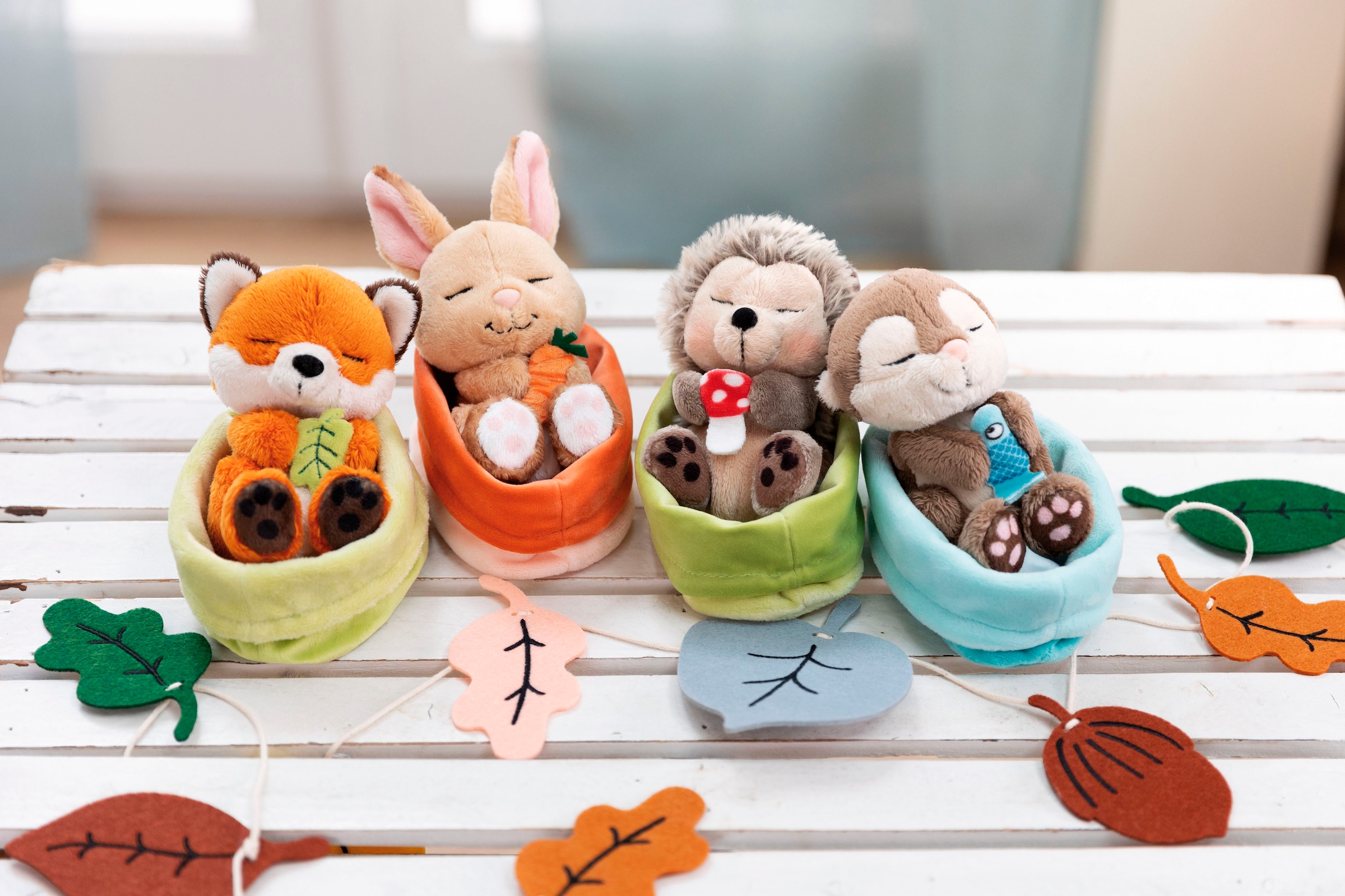 Nici Kuscheltier »Sleeping Pets GREEN, Fuchs mit Blatt 12 cm schlafend im Körbchen grün«