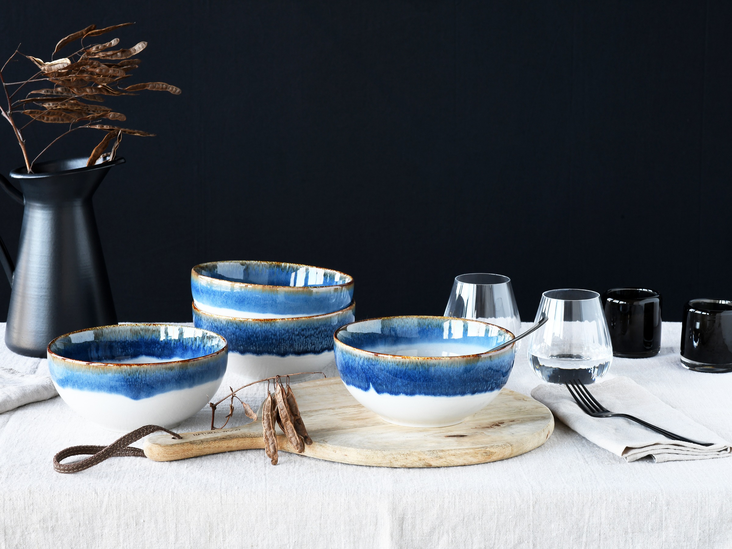 CreaTable Schale »Cascade, Buddha Bowl 17,5 cm 4-tlg«, 4 tlg., aus Steinzeug, Rekativglasur, Healthy Food