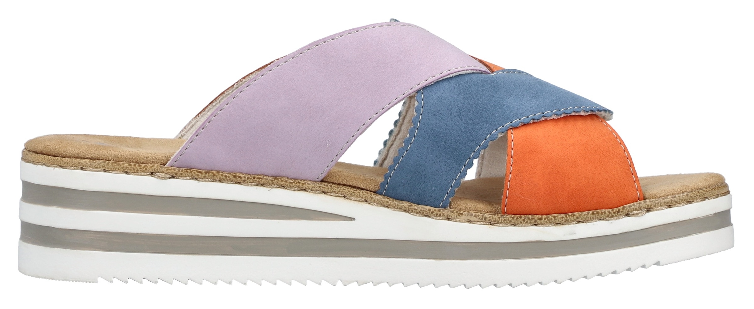 Rieker Pantolette, Sommerschuh, Strandschuh, Hausschuh mit zweifarbiger Plateausohle