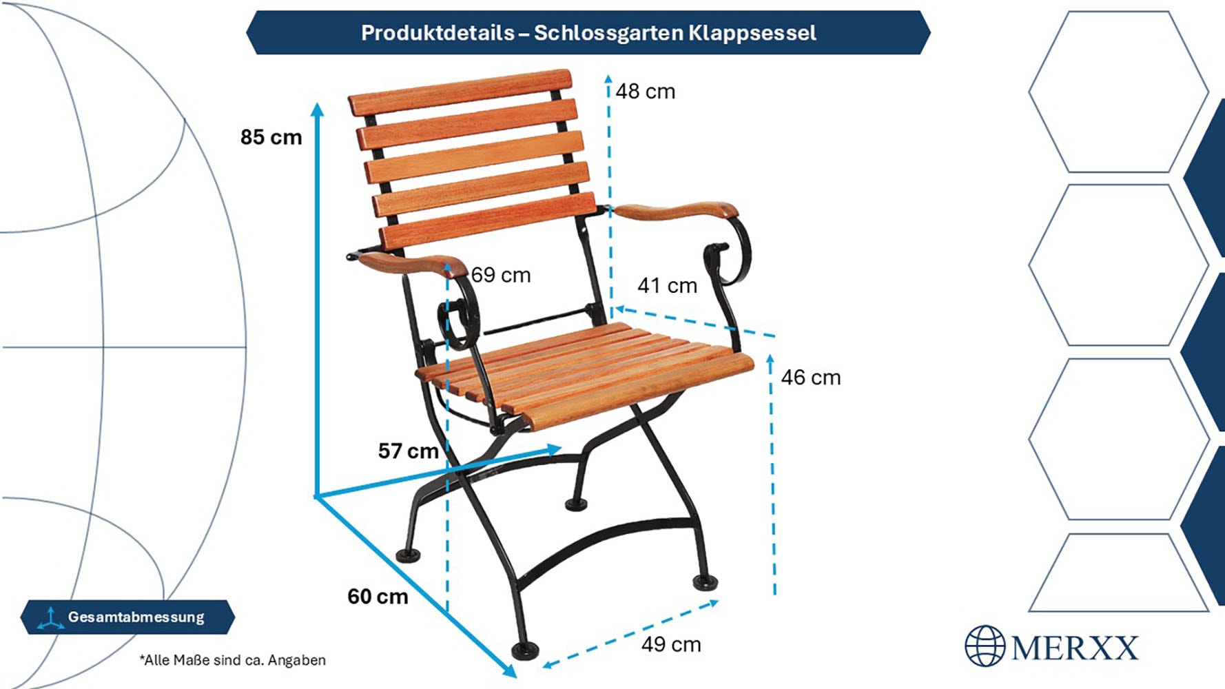 MERXX Garten-Essgruppe »Schloßgarten« 5 Stk. tlg. 4 Klappsessel mit Tisch