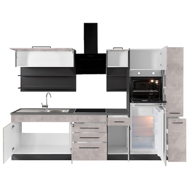 HELD MÖBEL Küchenzeile E-Geräte, 300 »Tulsa«, Rechnung MDF Metallgriffe, Fronten ohne kaufen cm, auf schwarze Breite