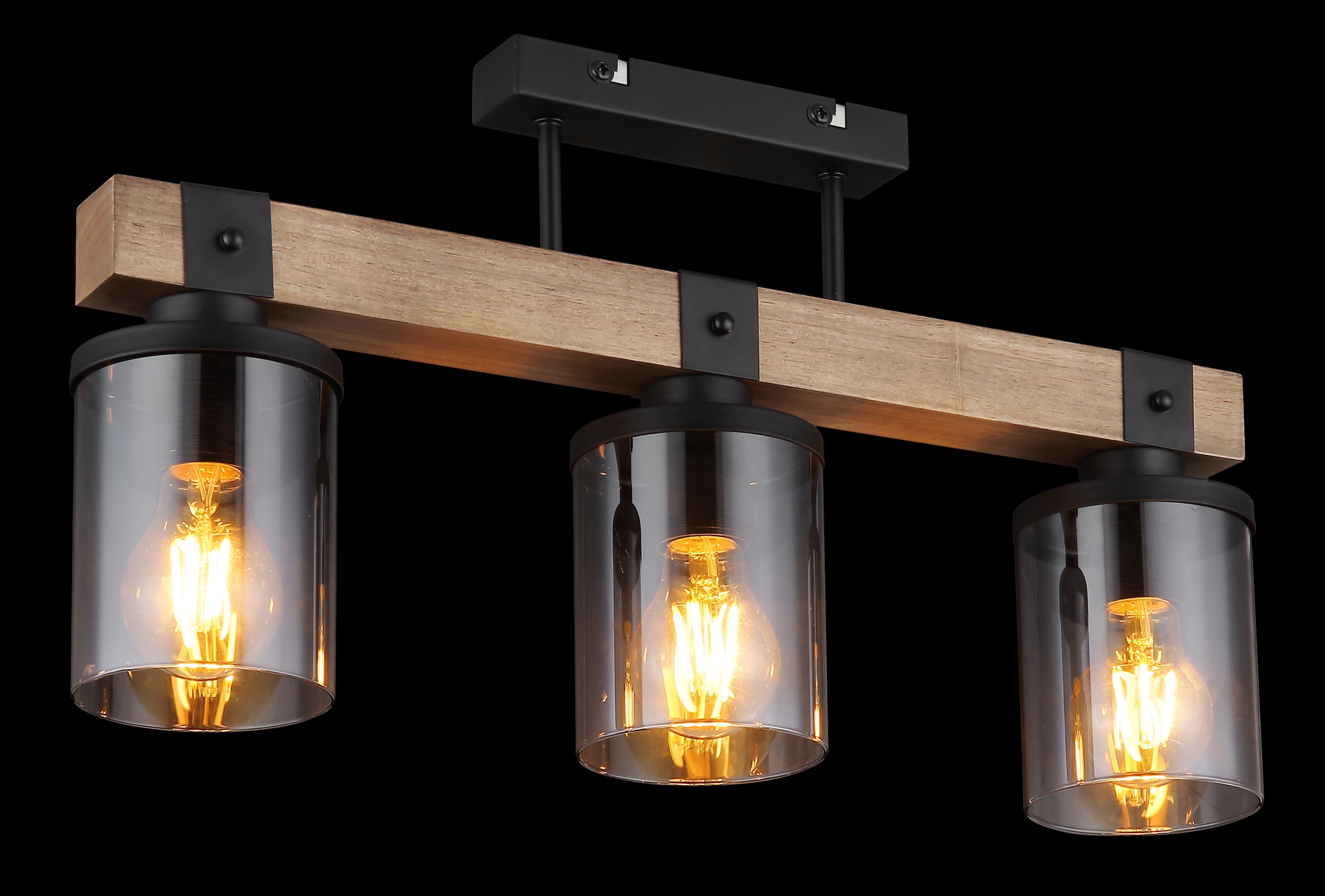 GLOBO LIGHTING Deckenleuchte »LILA«, Leuchtmittel E27 | ohne Leuchtmittel, Deckenlampe/schwarz/Holz/Glas rauchfarben/Wohnzimmer/Esszimmrt