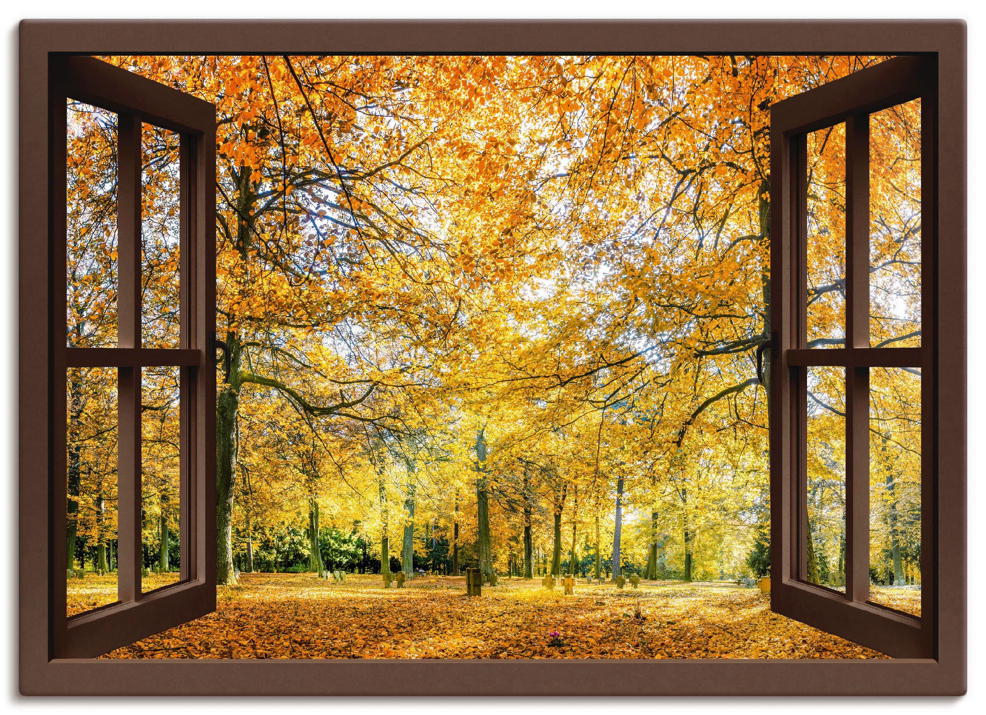 Artland Wandbild "Fensterblick - Herbstwald Panorama", Fensterblick, (1 St. günstig online kaufen