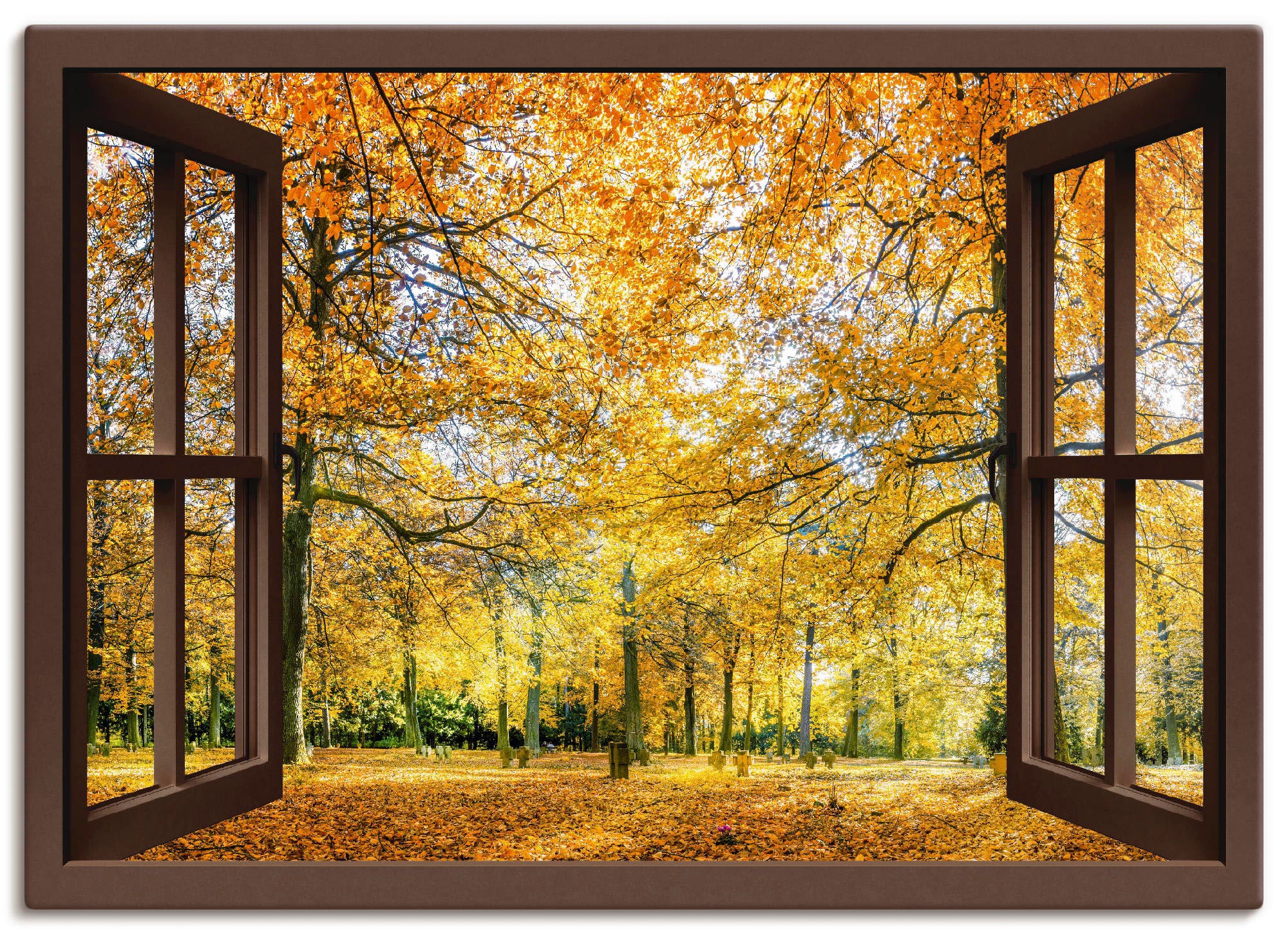 Artland Wandbild »Fensterblick - Herbstwald Panorama« Fensterblick 1 Stk. t günstig online kaufen