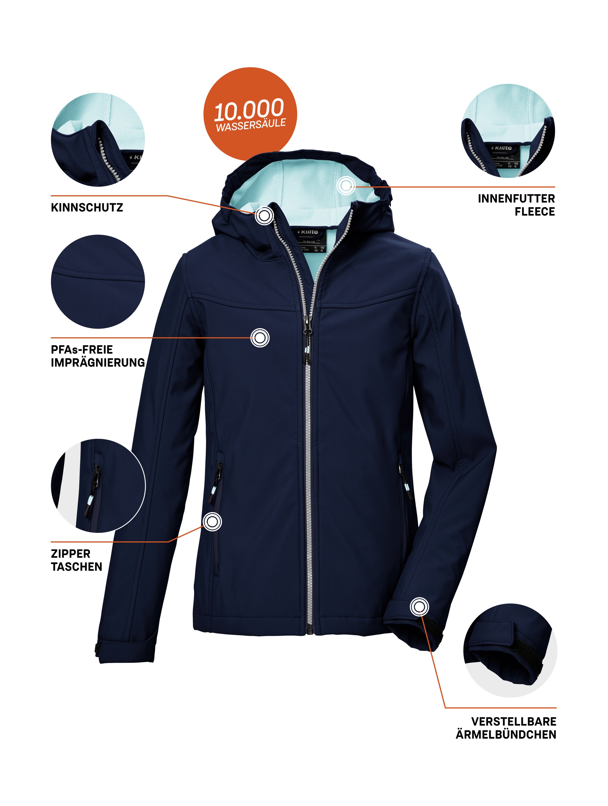 Killtec Softshelljacke »KOW 349 GRLS SFTSHLL JCKT«, Wasserdichte Mädchen-Softshelljacke mit Kapuze, atmungsaktiv, warm