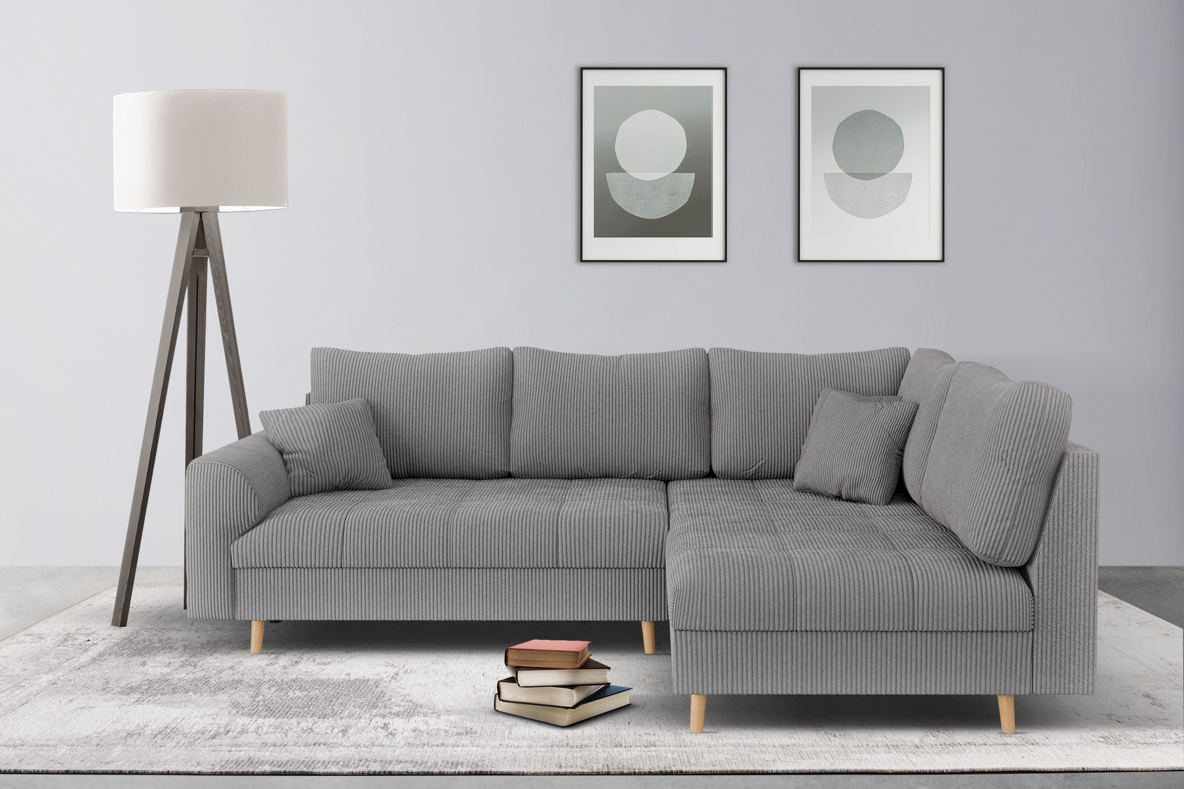 Home affaire Ecksofa »CHARRE L-Form mit Ottomane, Maße B/T/H: 231/161/81 cm«, feine Steppung, lose Rücken- und Zierkissen, auch in Cord und Bouclé