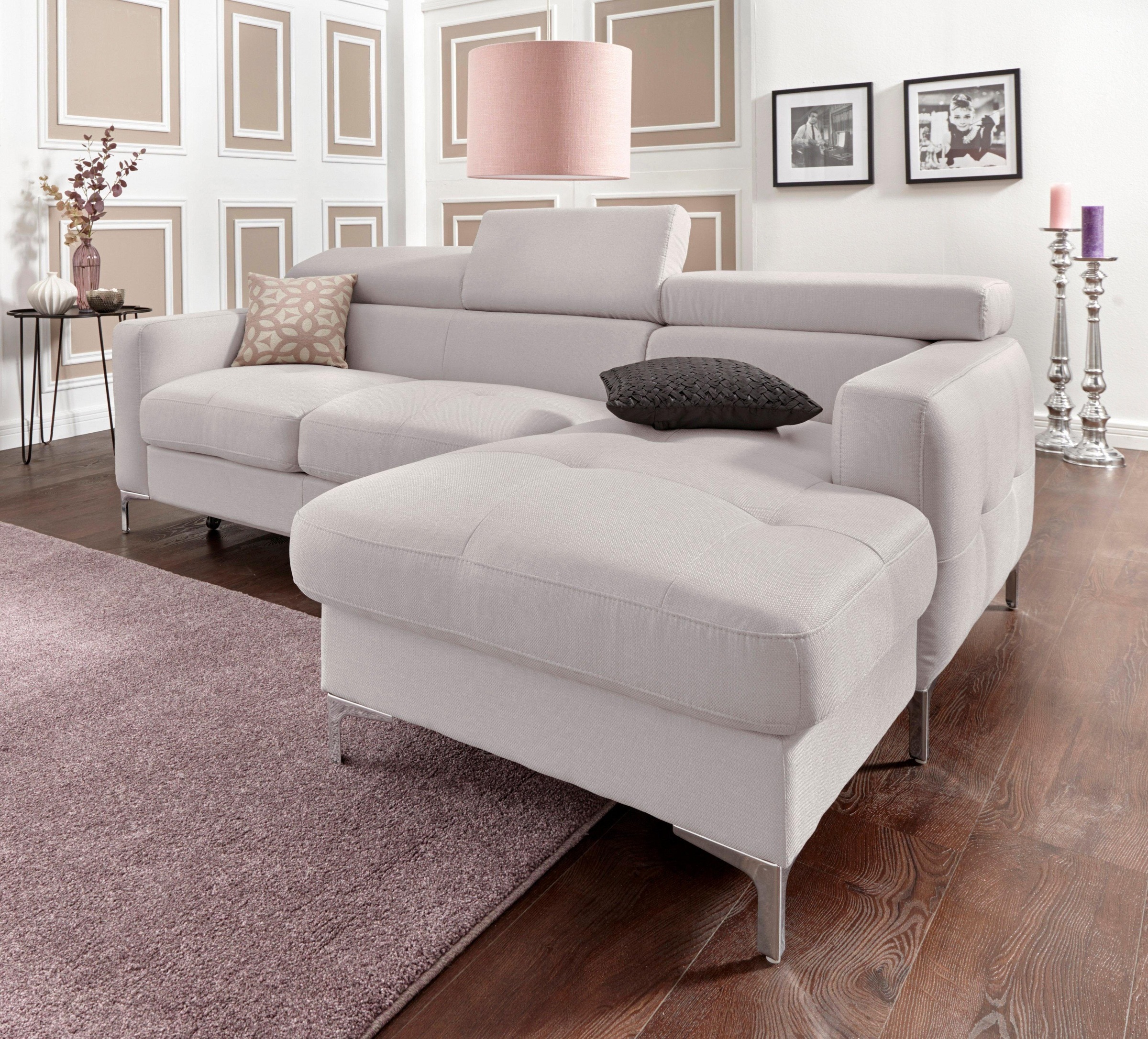 COTTA Polstergarnitur »Sammy L-Form«, (Set), Set bestehend aus: Ecksofa mit Kopfteilverstellung & Hocker