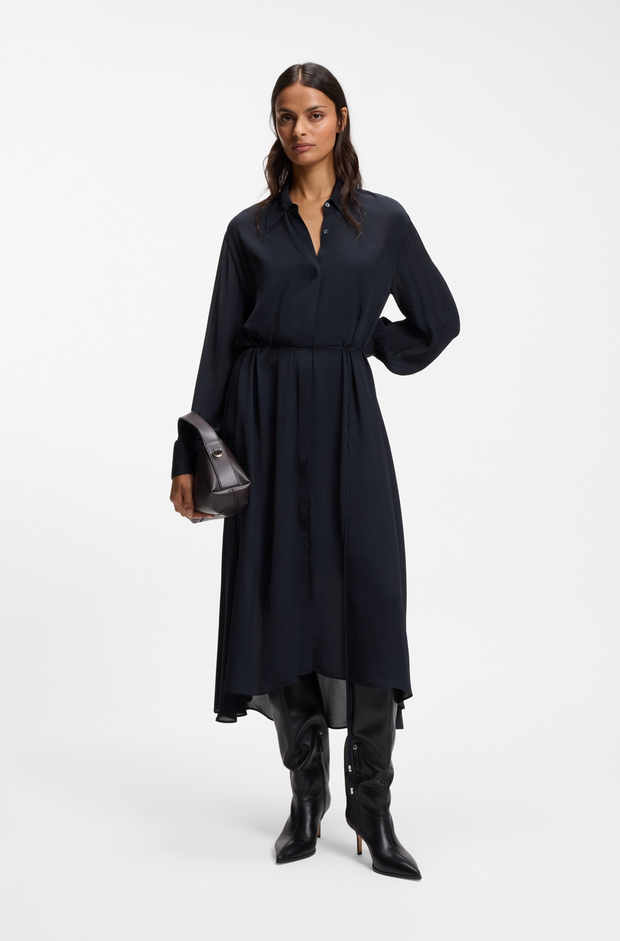 BOSS ORANGE Hemdblusenkleid »Dristella Premium Damenmode« aus Crêpe de Chine, Midi-Länge