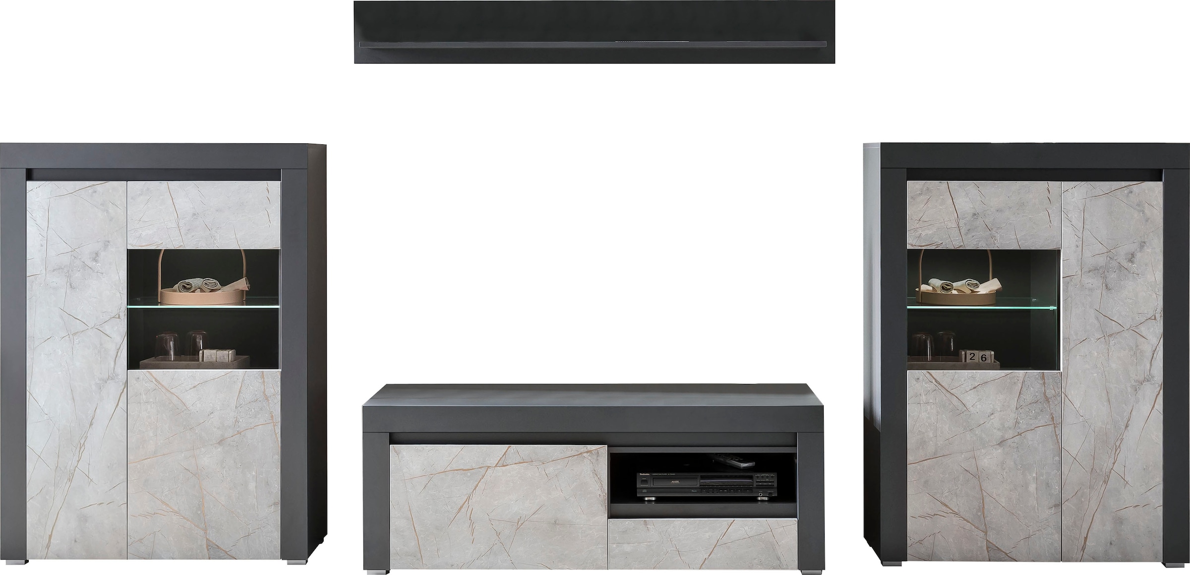Home affaire Wohnwand »Stone Marble«, (4 St.), bestehend aus vier  Möbelstücken, in grifflosen Design, Breite 350 cm online bestellen