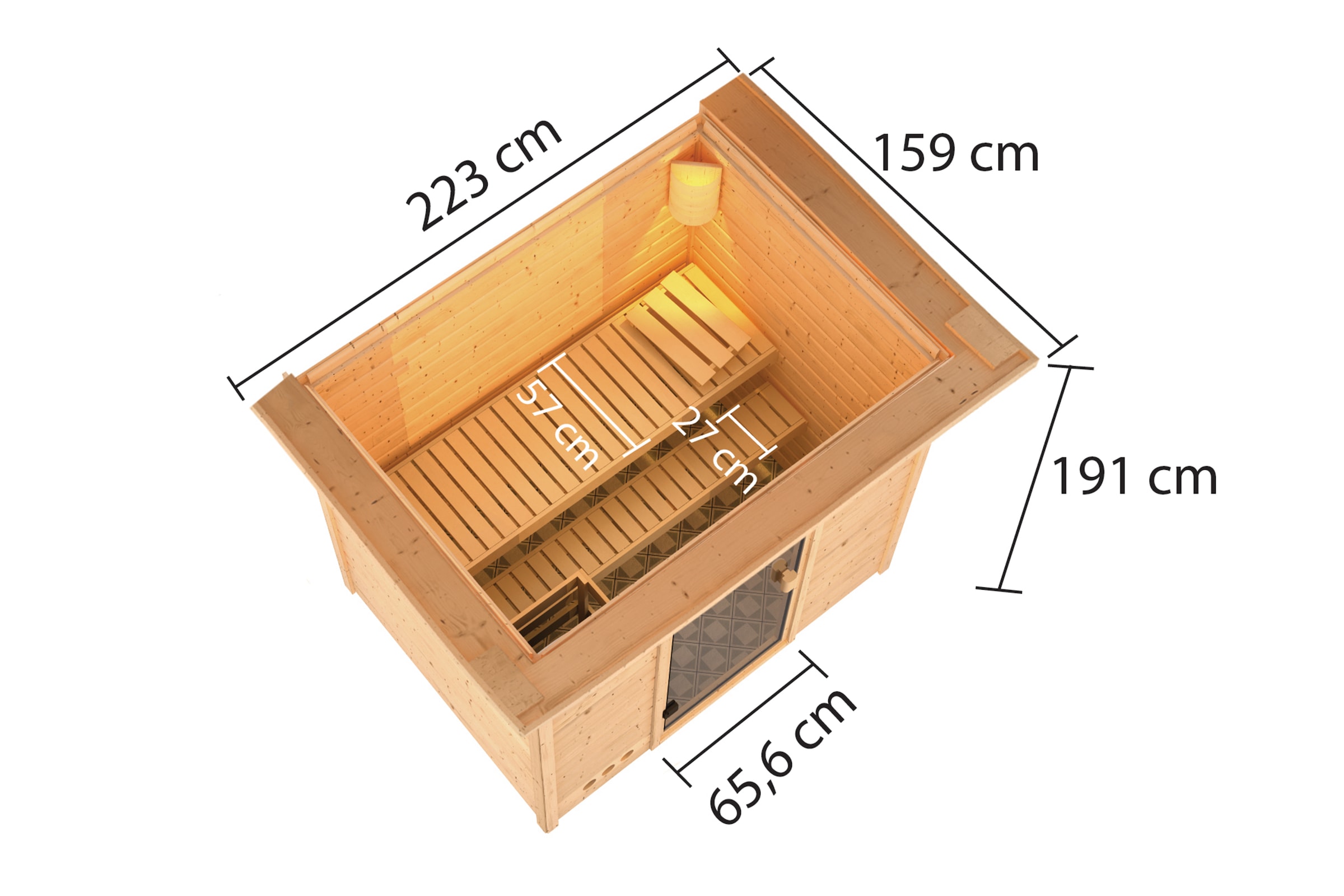 Karibu Sauna »"Sunie" mit bronzierter Tür und Kranz, naturbelassen« aus hochwertiger nordischer Fichte