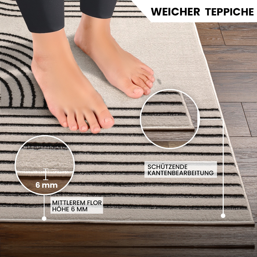 Livabliss Teppich »DEHLI« rechteckig 11 mm Höhe Skandinavischer Teppich, Moderner Kurzflor Boho-Wohnzimmerteppich