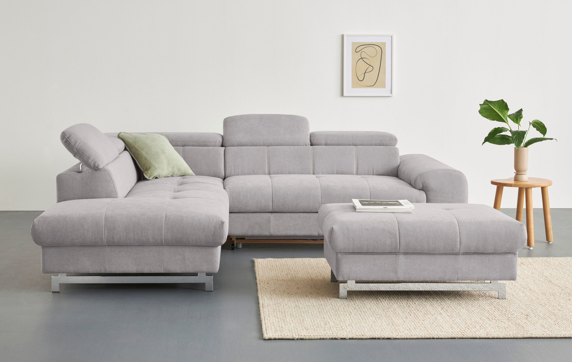COTTA Ecksofa »Chef L-Form«, mit Kopfteilverstellung, edle Metallkufen, wahlweise mit Bettfunktion