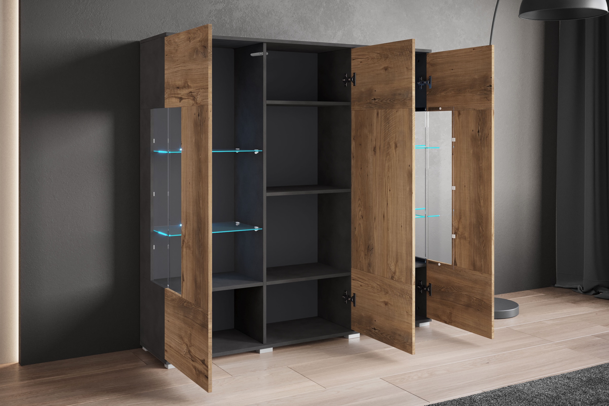 INOSIGN Highboard »Kenia«, (1 St.), Modernes Highboard, mit Glastüren, Breite 135 cm