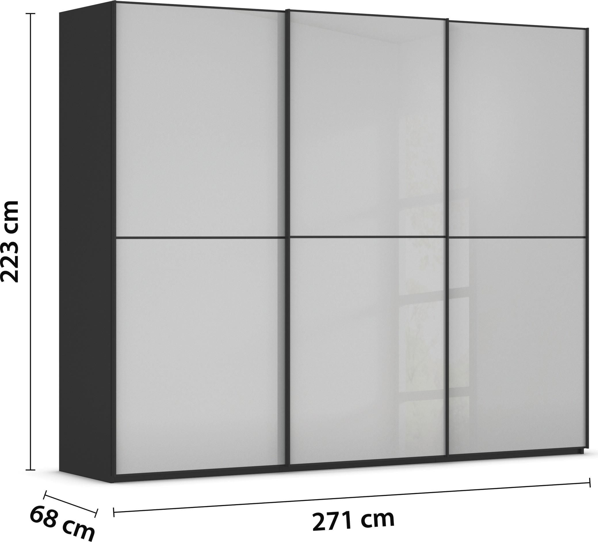 rauch Schwebetürenschrank »Kleiderschrank Schrank Garderobe Schlafzimmerschrank SCALE-DUO«, edle zweigeteilte Türen Glas-Front mit 3 Zierleisten MADE IN GERMANY