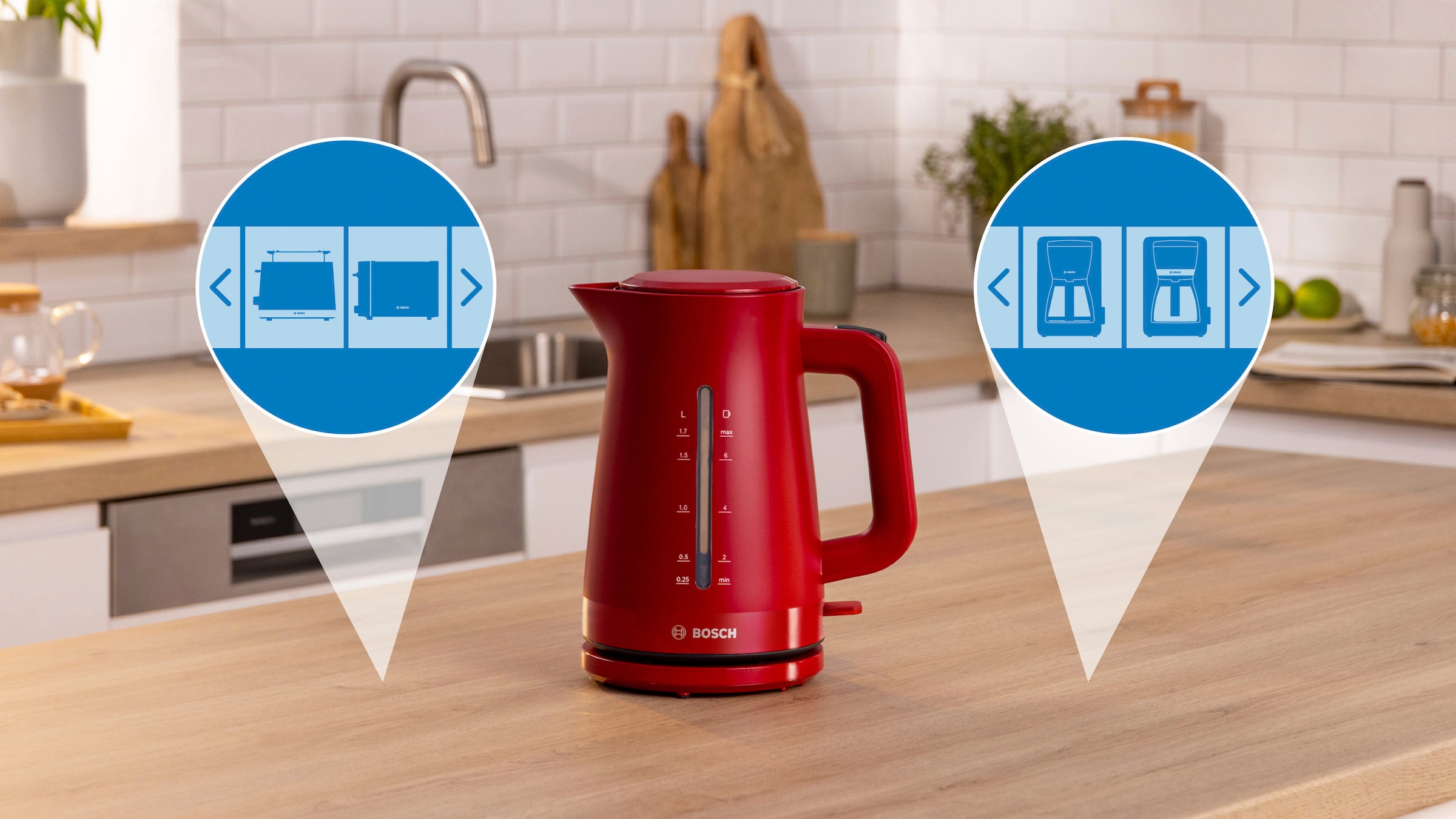 BOSCH Wasserkocher »MyMoment TWK3M124«, 1,7 l, 2400 W, Abschaltautomatik, Tassenanzeige, beidseitige Wasserstandsanzeige