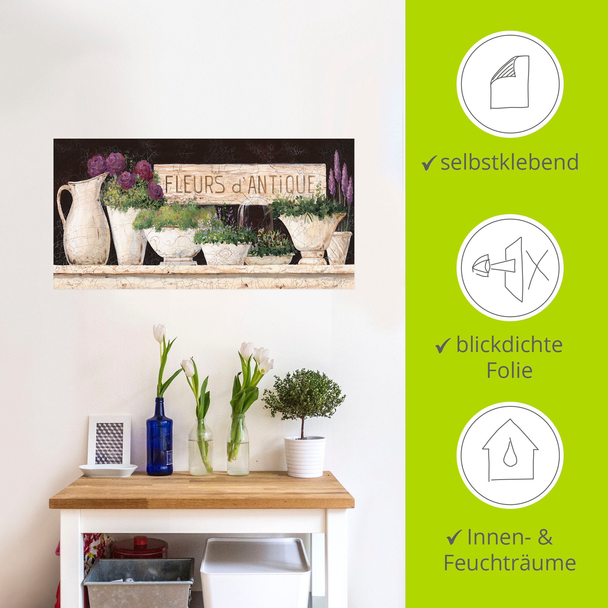 Artland Wandbild »Antike Blumen«, Vasen & Töpfe, (1 St.), als Alubild, Outdoorbild, Leinwandbild, Poster, Wandaufkleber