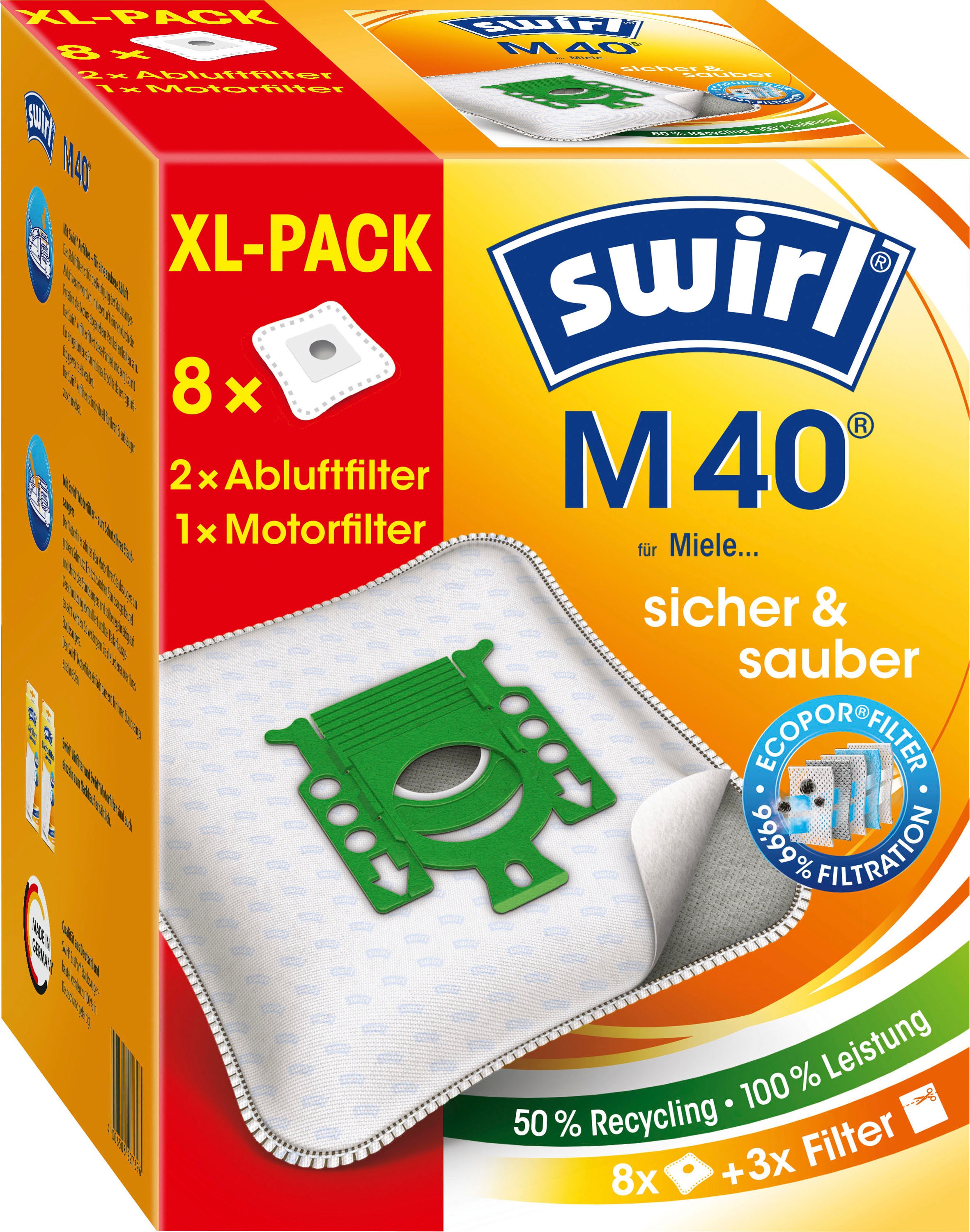Swirl Staubsaugerbeutel »Swirl® M 40 EcoPor® XL Vorteilspack«, (Packung, 11 St.), für... kaufen
