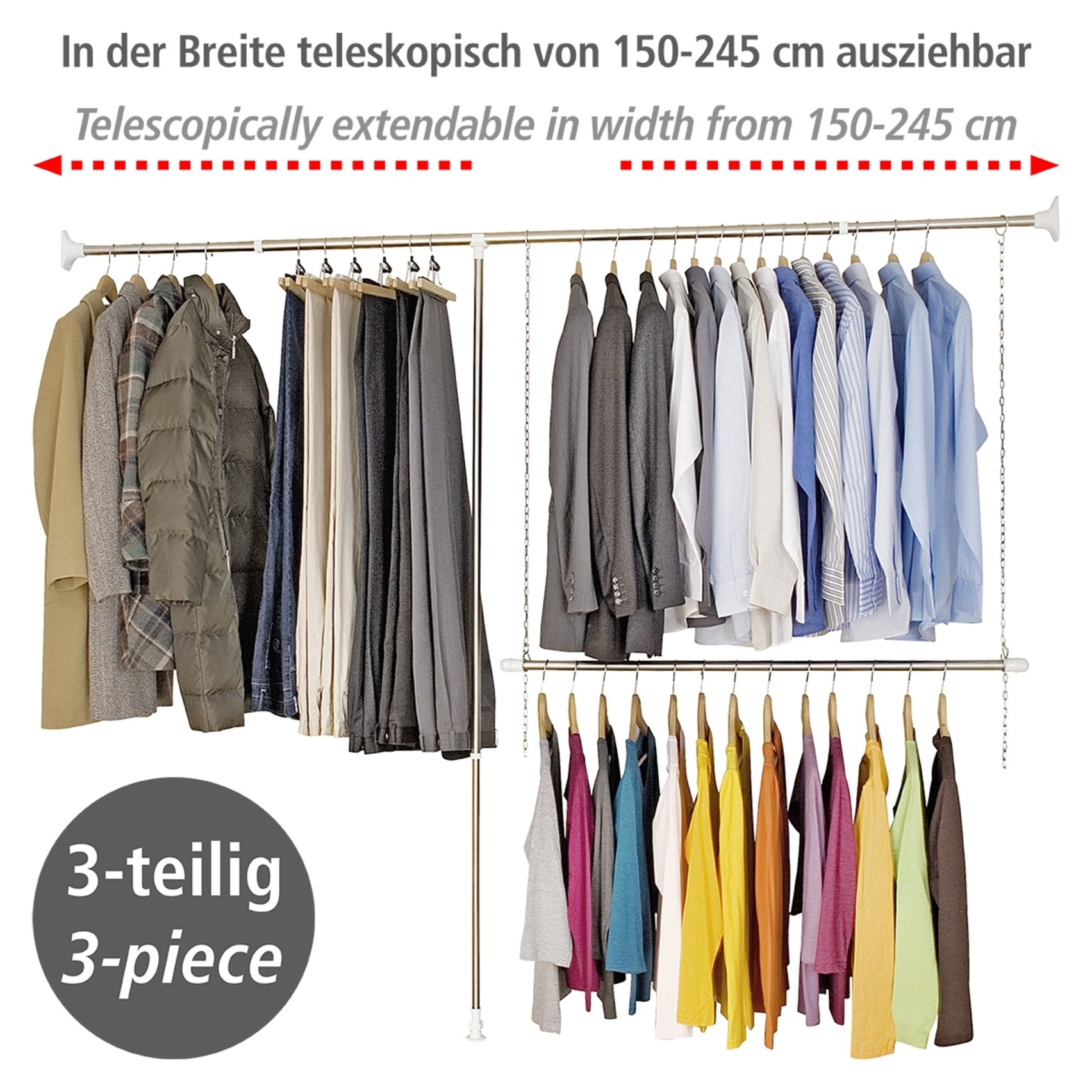WENKO Teleskopregal »Garderobe«, (Set, 3 St.), flexibles Kleiderstangensyst günstig online kaufen