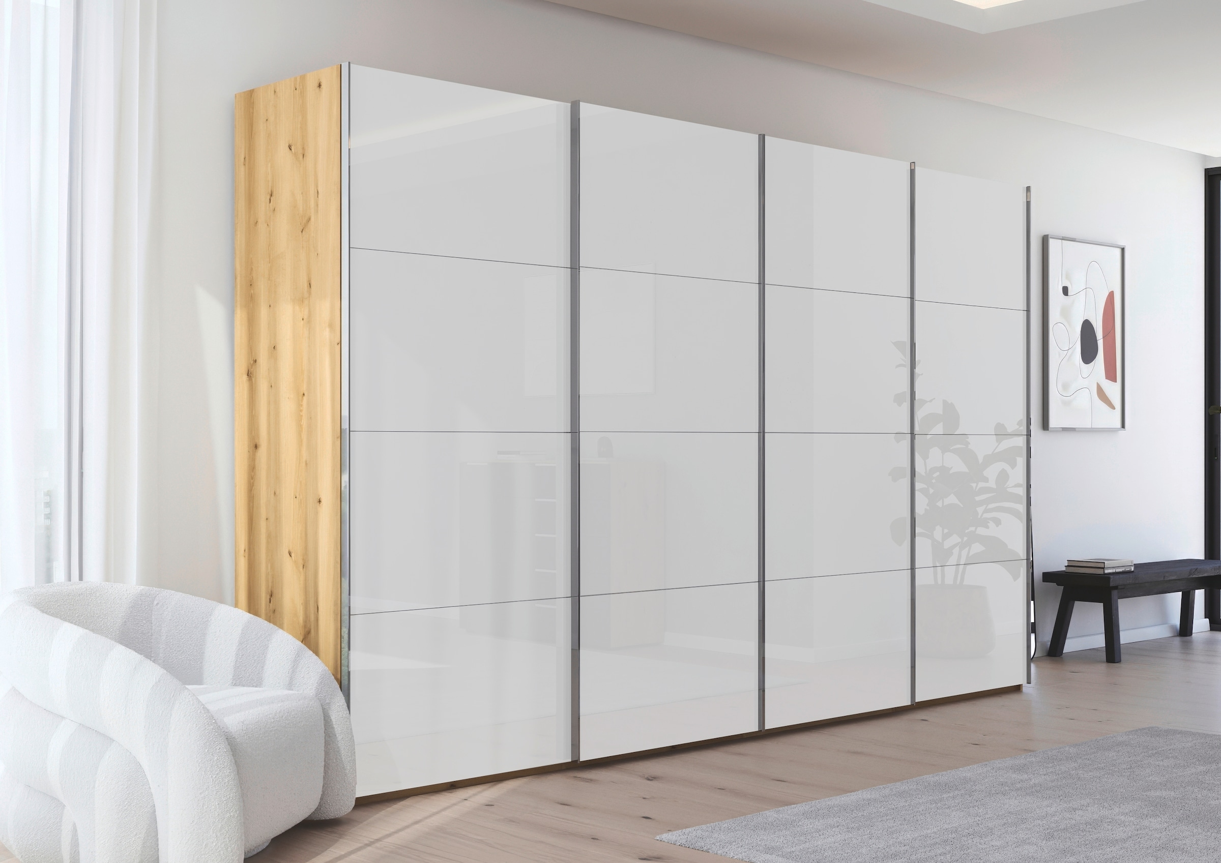 rauch Schwebetürenschrank »Kleiderschrank Schrank Garderobe Schlafzimmerschrank SCALE-FYRA«, edle viergeteilte Türen mit Glas-Front viele Farben MADE IN GERMANY
