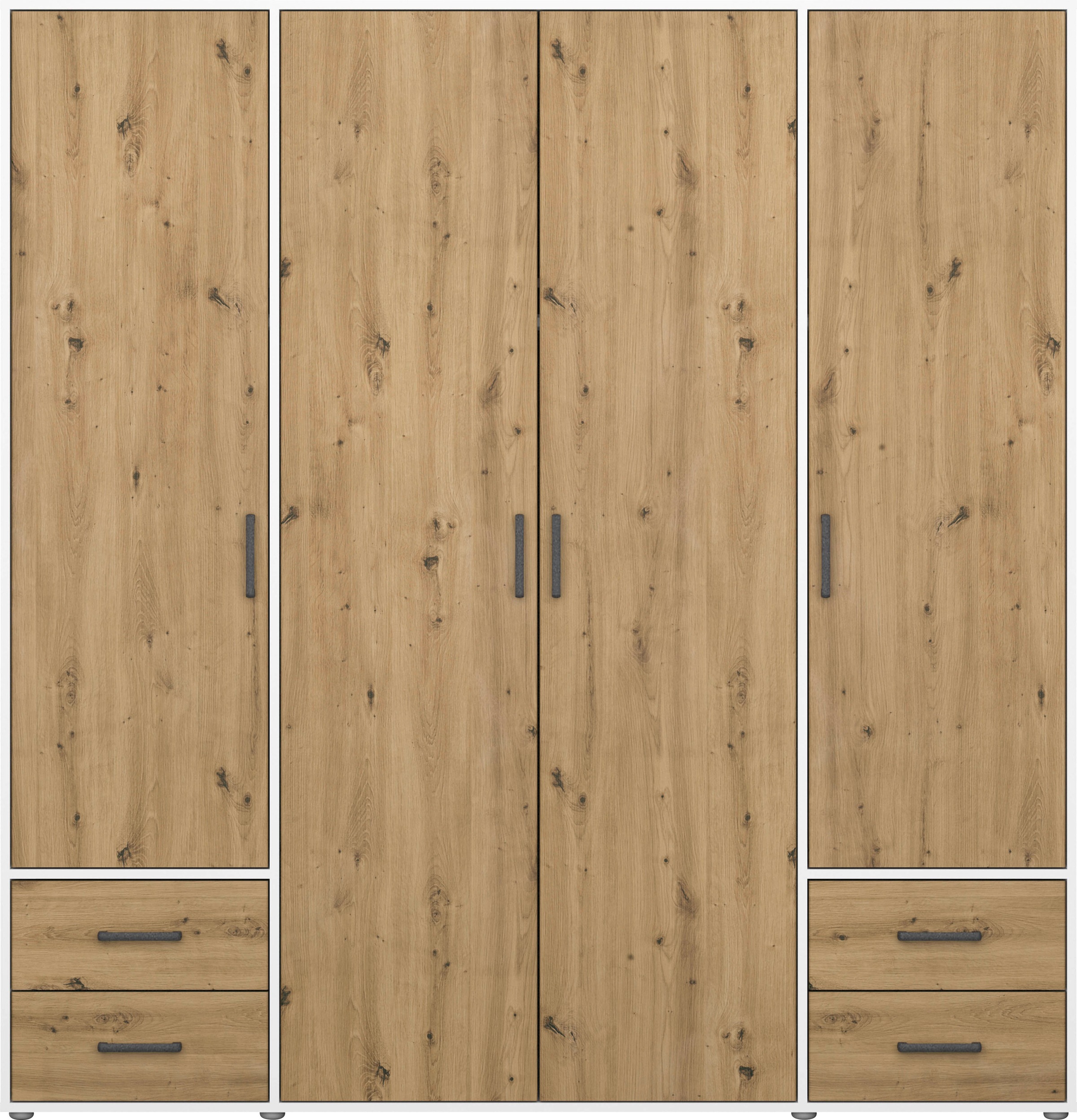rauch Drehtürenschrank »Kleiderschrank Schrank Garderobe Wäscheschrank VOYAGER«, (in 3 verschiedenen Ausstattungen BASIC/CLASSIC/PREMIUM), moderne Griffe in Graumetallic mit Außenschubkästen MADE IN GERMANY