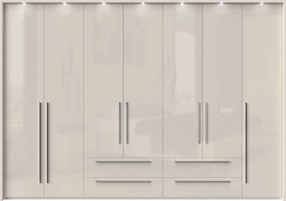 Places of Style Kleiderschrank »Piano Schlafzimmerschrank Premium Qualität mit LED«, beige, UV lackiert, hochglänzend, in 2 Breiten mit 4 Schubladen