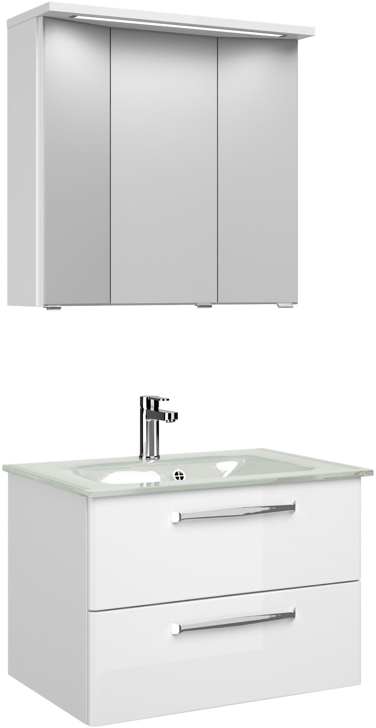 Saphir Badmöbel-Set »Trentino 2-teilig Glas-Waschtisch mit LED-Spiegelschra günstig online kaufen