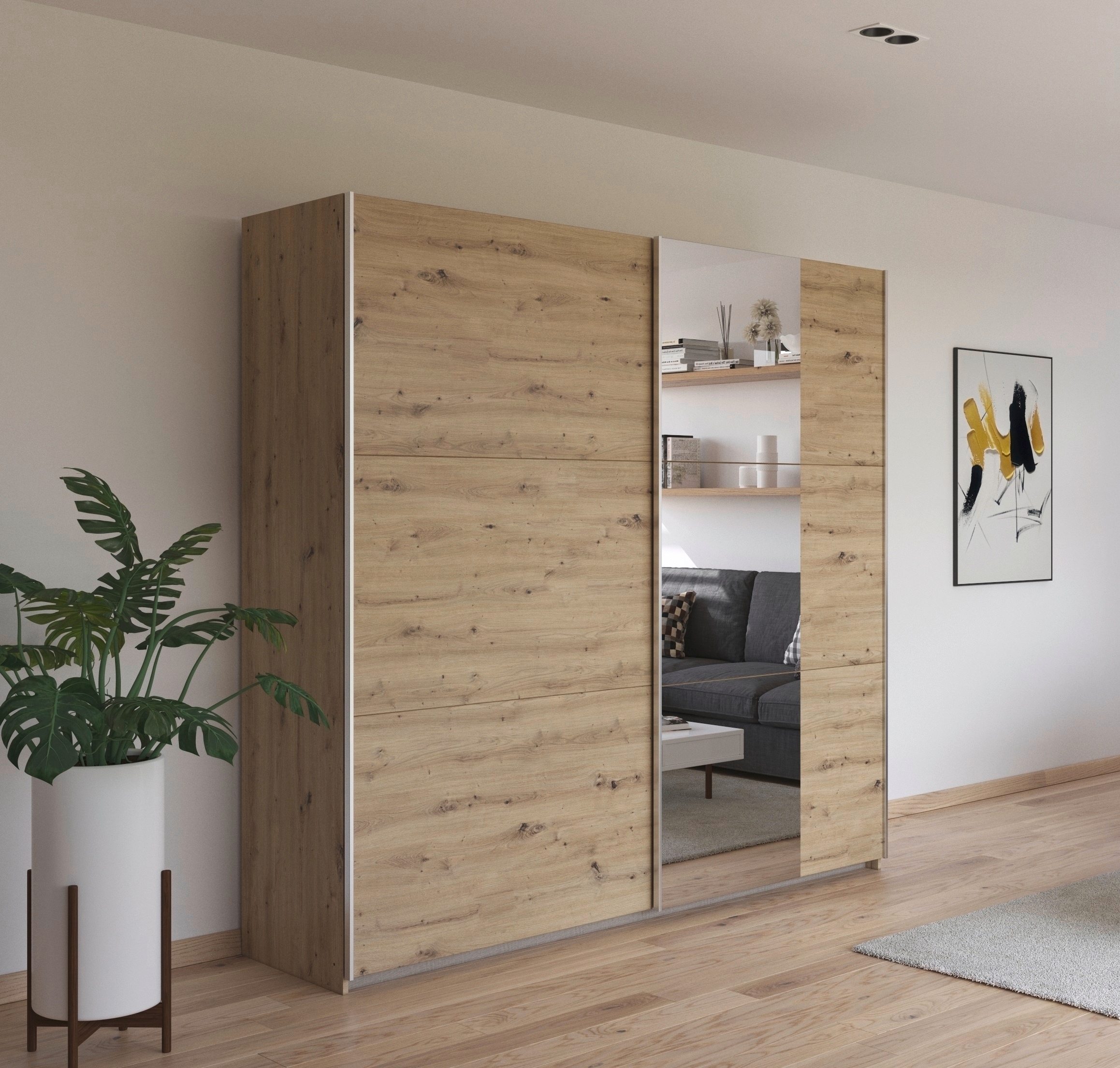 rauch Schwebetürenschrank »Kleiderschrank Garderobe TOPSELLER AURELIO mit 3 Ausstattungsvarianten«, 3 verschiedene Ausstattungsvarianten Griffe aus Metall MADE IN GERMANY