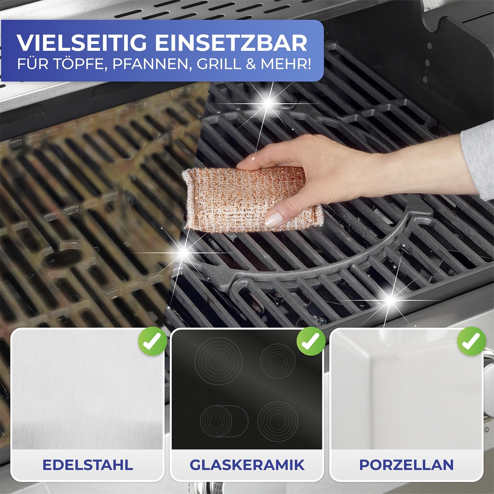 Maximex Reinigungsschwamm »Kupferschwamm« entfernen schonend hartnäckigen Schmutz, Eingebranntes und Rost