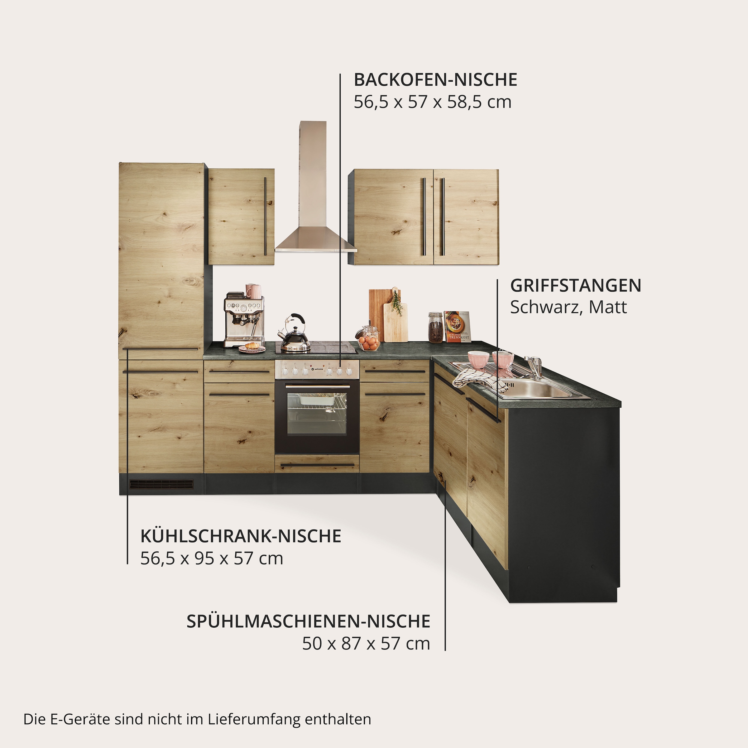 BASIC by Balculina Winkelküche »Jazz« Stellbreite 280x175 cm, wahlweise mit E-Geräten