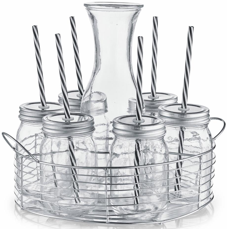 Present kaufen Gläser, Metallkorb im praktischem Gläser-Set, Strohhalme, tlg.), Zeller (Set, Deckel, je 6 7 in Online-Shop