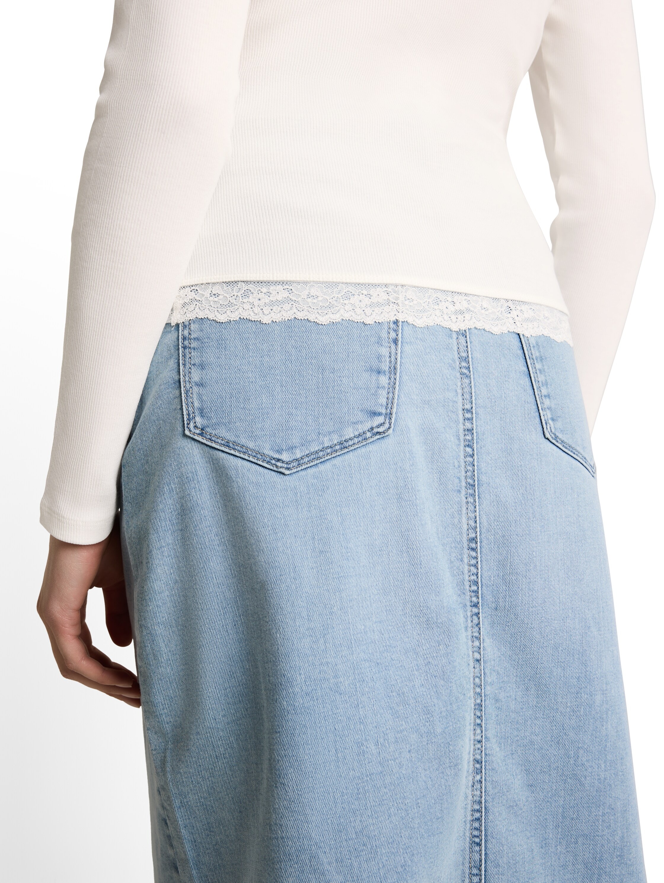 TOM TAILOR Denim Langarmshirt mit Häkelkante am Saum