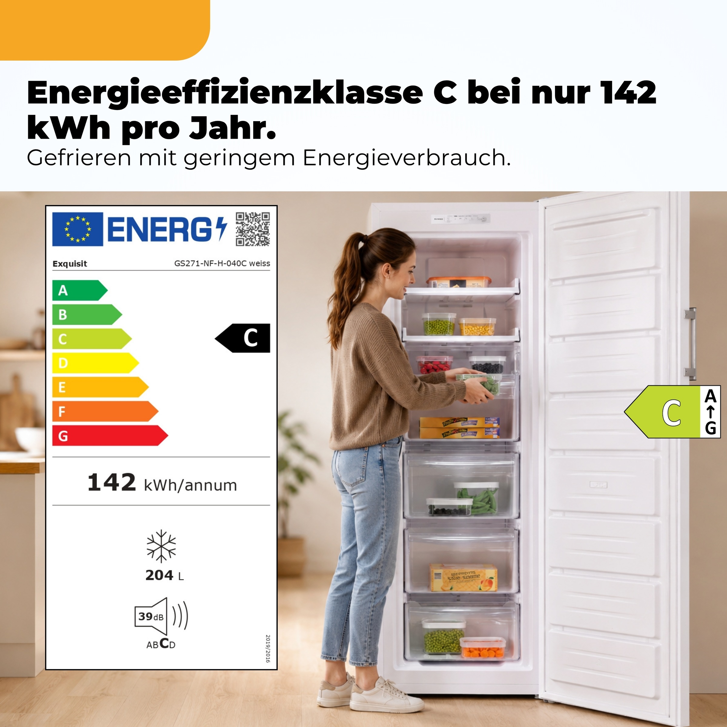 exquisit Gefrierschrank NoFrost »GS271-NF-H-040C« 170 cm hoch 54,5 cm breit Viel Platz, starke Gefrierleistung & flexible Anpassung für den Alltag