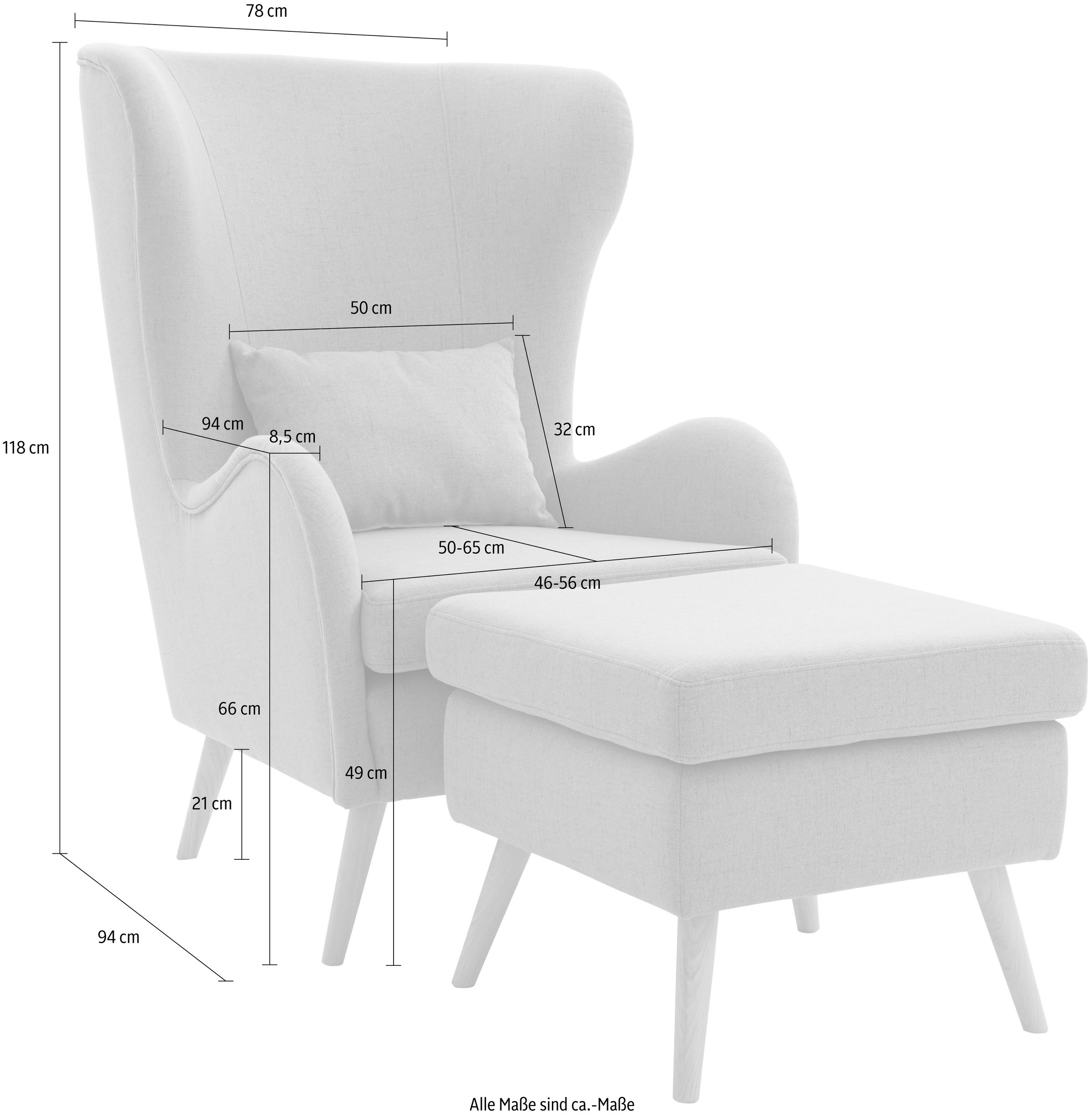 Guido Maria Kretschmer Home&Living Sessel »Salla«, wahlweise mit oder ohne Hocker; großer Sessel: Maße B/T/H: 78/94/118cm