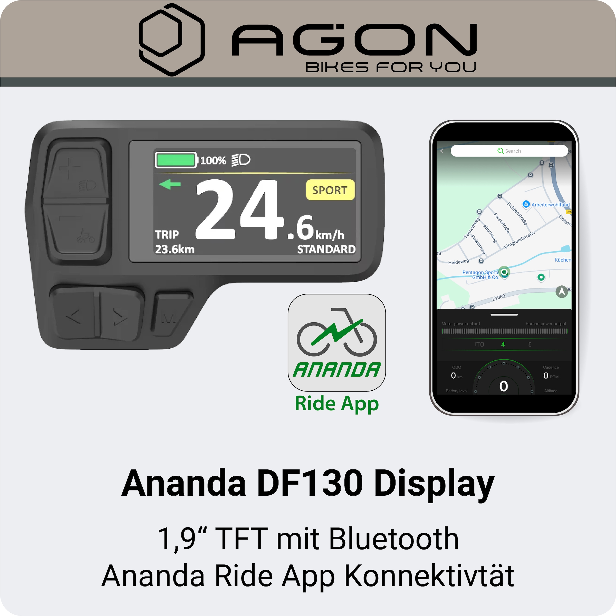 AGON »Alpha« 10 Gang Deore SGS T6000 Schaltwerk Kettenschaltung Heckmotor 250 W Pedelec, Elektrofahrrad für Damen u. Herren, MTB