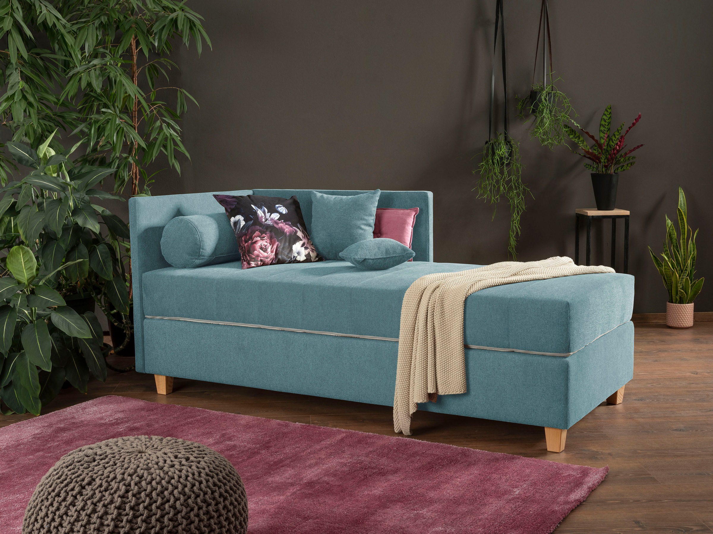 alina Schlafsofa »Kona«, 7-Zonen Taschenfederkernmatratze, Zierkissen-Set und Schlummerrollen